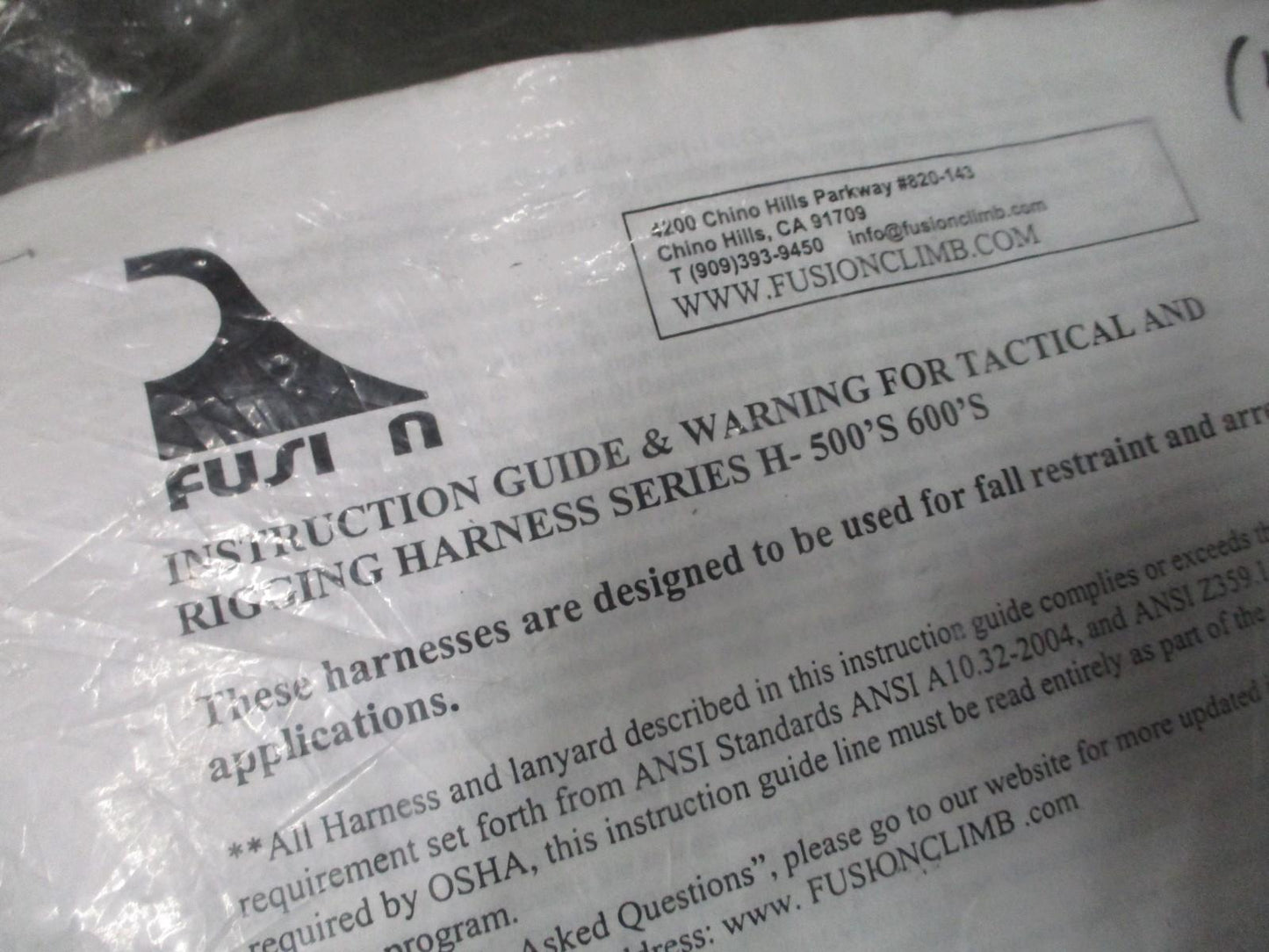 Fusion TCH6009FR-L Safety Harness NFPA Class III USA Made 34–45" Waist New NOS