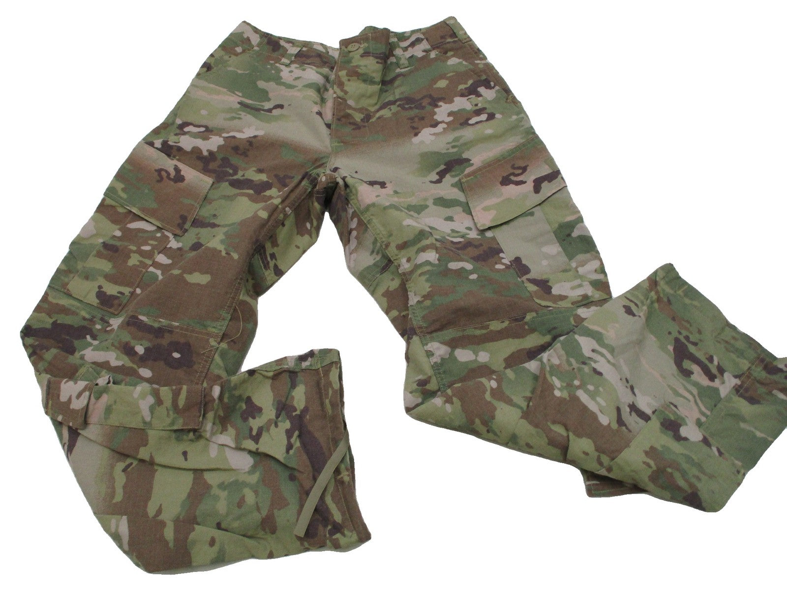 Unisex Army combat uniform OCP flame-resistant trousers in medium-short size, featuring tactical design and durable fabric.