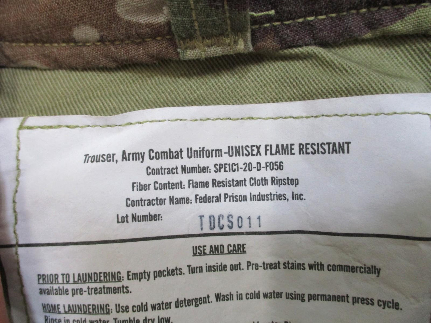 Unisex Army combat uniform OCP flame-resistant trousers in medium-short size, featuring durable fabric and tactical design.