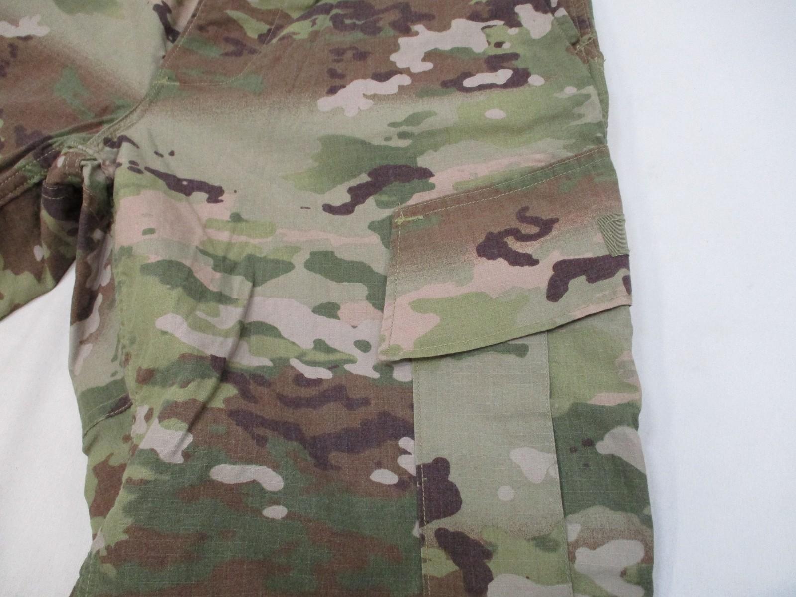 Unisex Army combat uniform OCP flame resistant trousers in medium-short size, featuring tactical design and durable fabric.