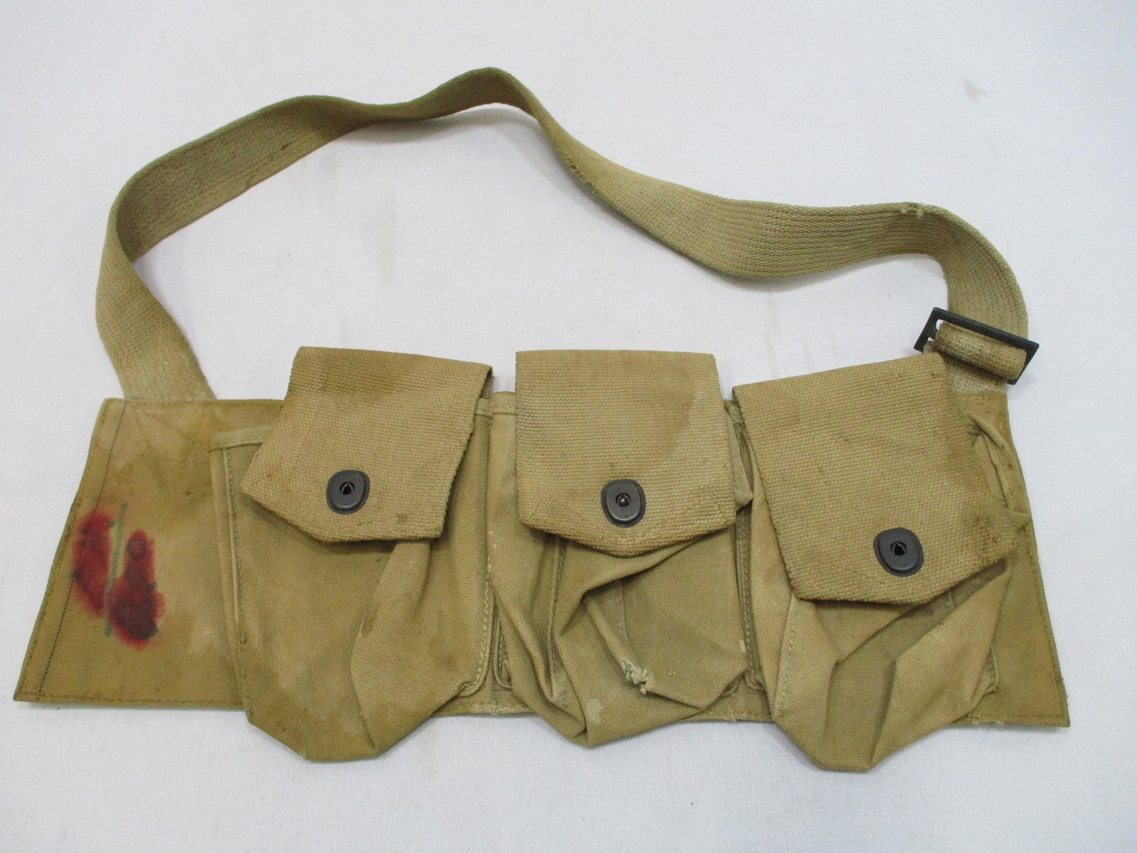 Vintage WWI-era canvas bandolier pouch by Centex Military Gear, military web gear with right-side BAR compartment.