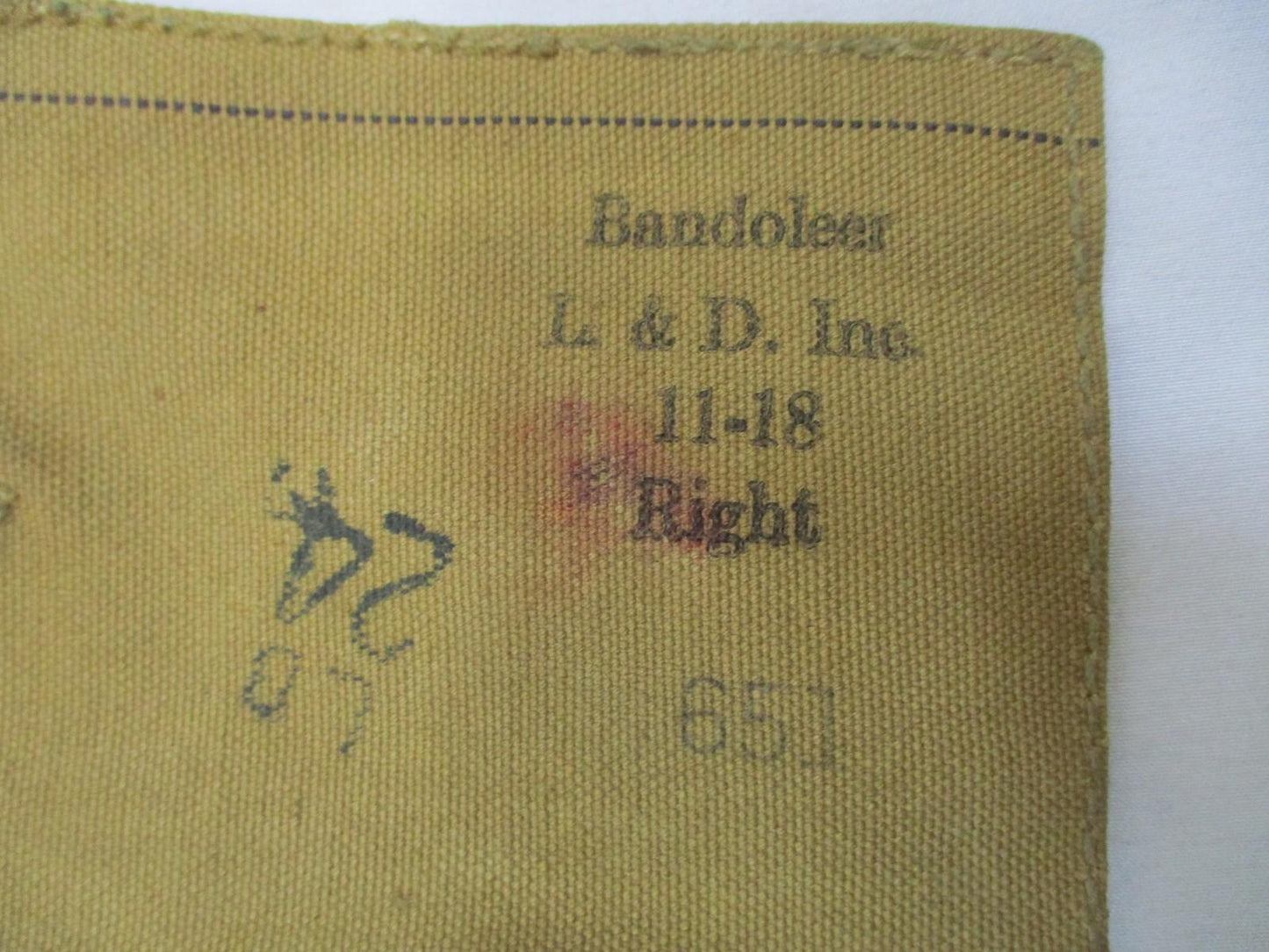 Vintage WWI era canvas bandolier pouch by Centex Military Gear, military web gear with right-side BAR ammunition pouch.