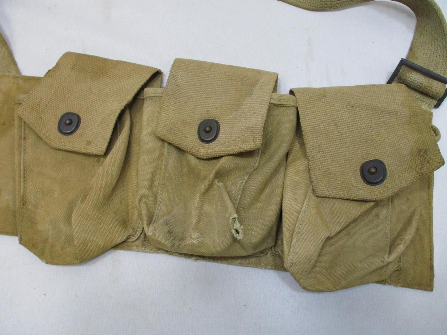 Vintage WWI-era bandolier pouch by Centex Military Gear, made of canvas military web gear with a right-side BAR attachment.