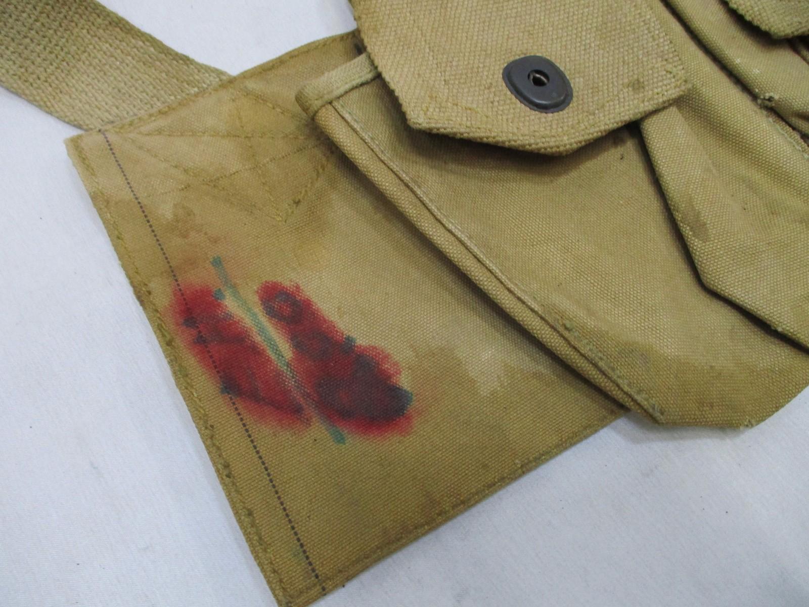 Vintage WWI era bandolier pouch by Centex Military Gear, made of canvas with military web gear design and right side BAR pouch.