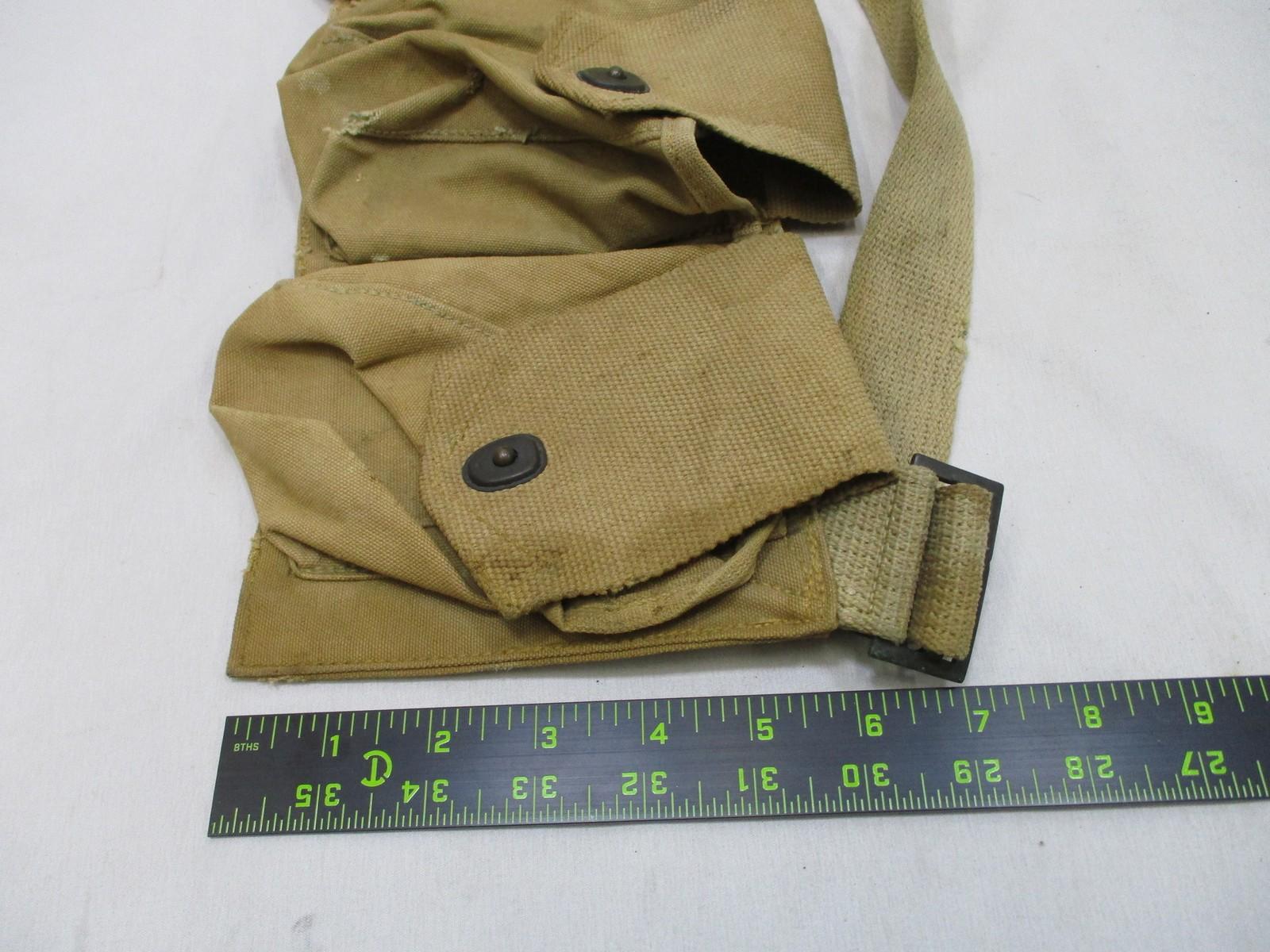 Vintage WWI era bandolier pouch by Centex Military Gear, made of canvas with military web gear and right BAR accessory.