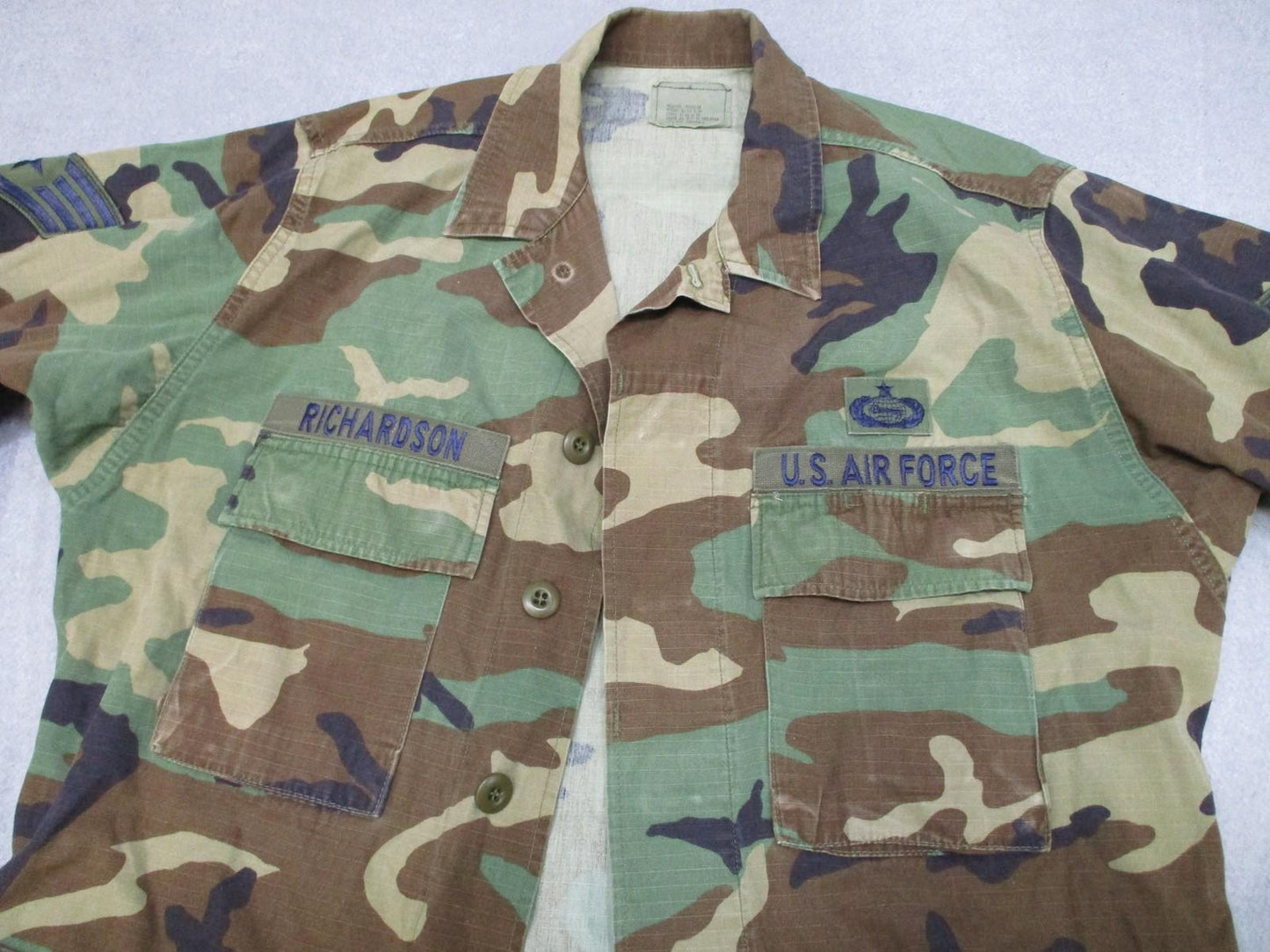 US Air Force Woodland Camo Combat Shirt RANK Patches USAF Medium Regular M81 - Centex Military Gear