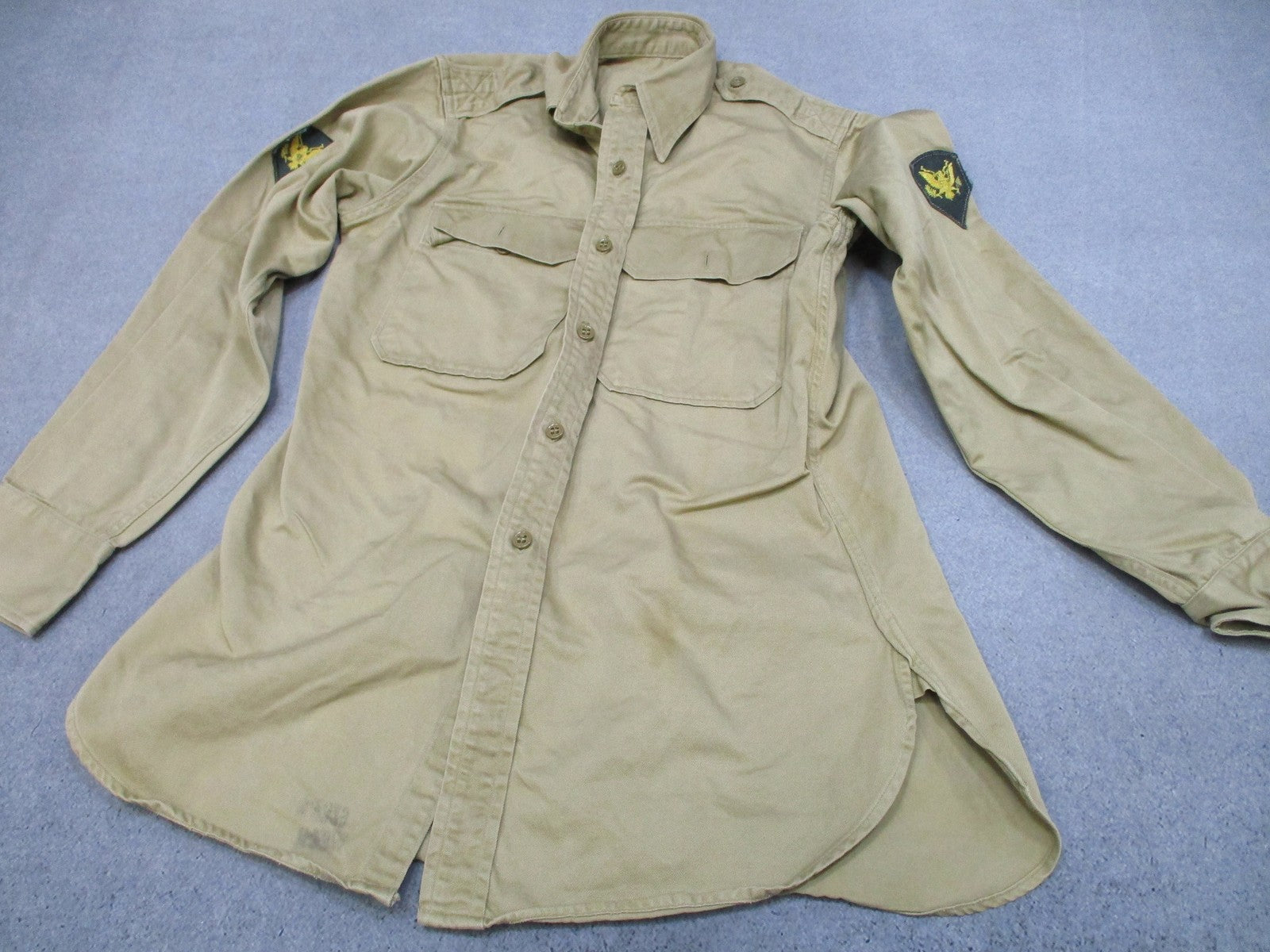 Vintage 1946 US Army Khaki Cotton Service Shirt Specialist Rank Patch - Centex Military Gear
