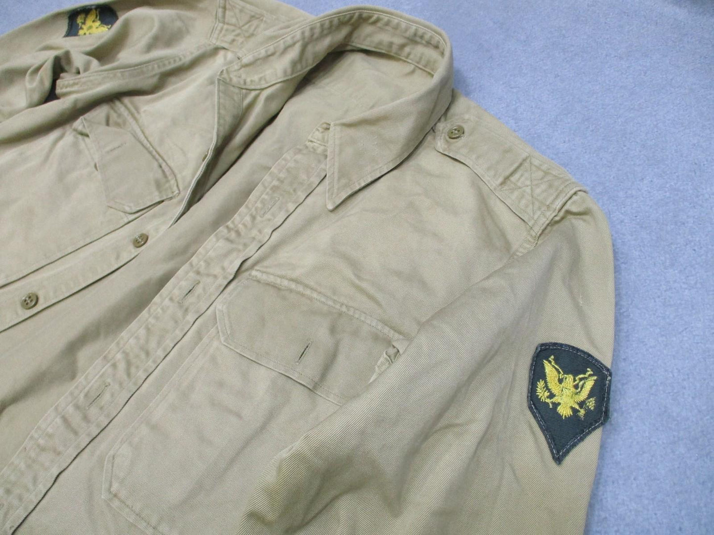 Vintage 1946 US Army Khaki Cotton Service Shirt Specialist Rank Patch - Centex Military Gear