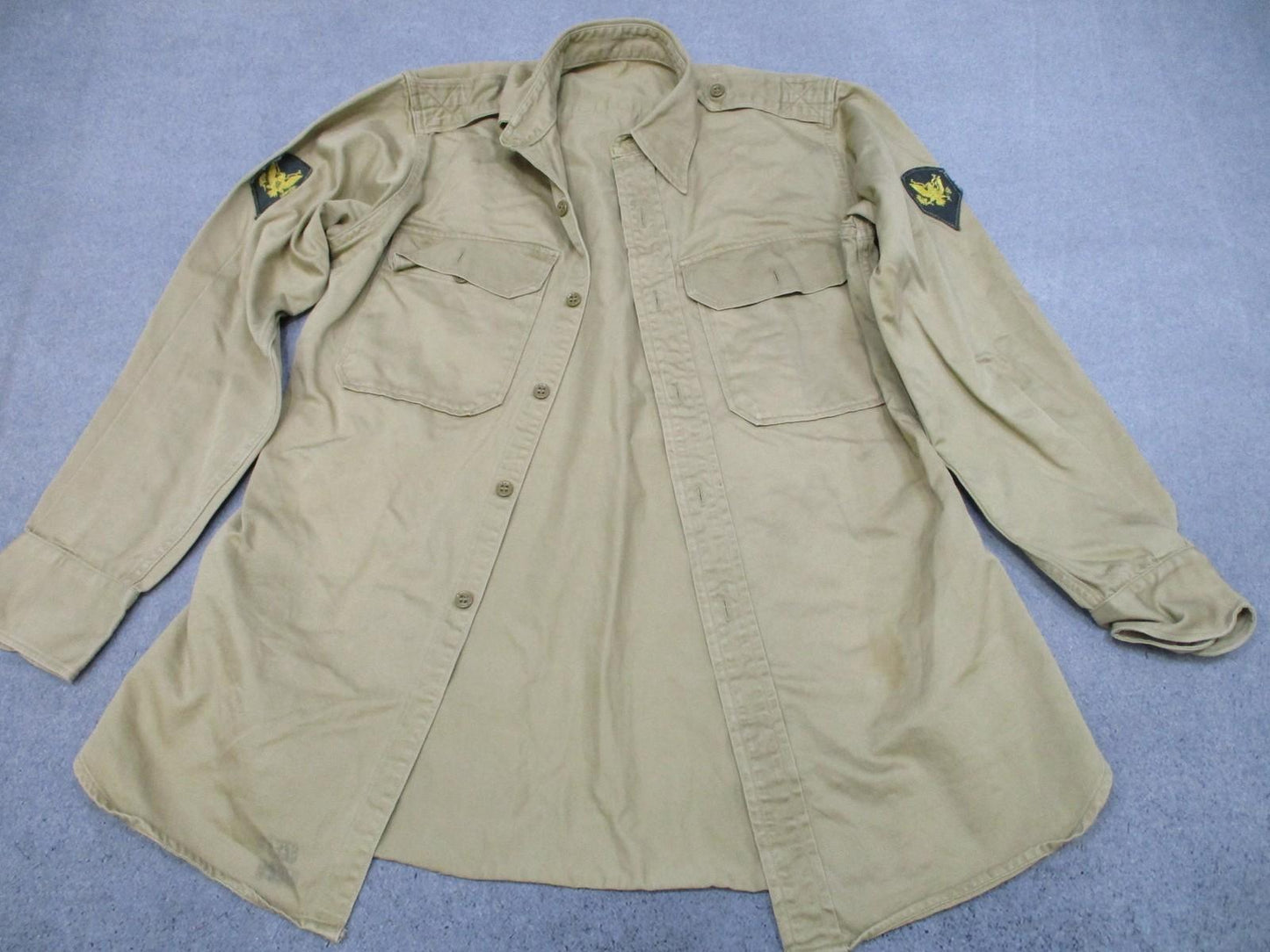 Vintage 1946 US Army Khaki Cotton Service Shirt Specialist Rank Patch - Centex Military Gear