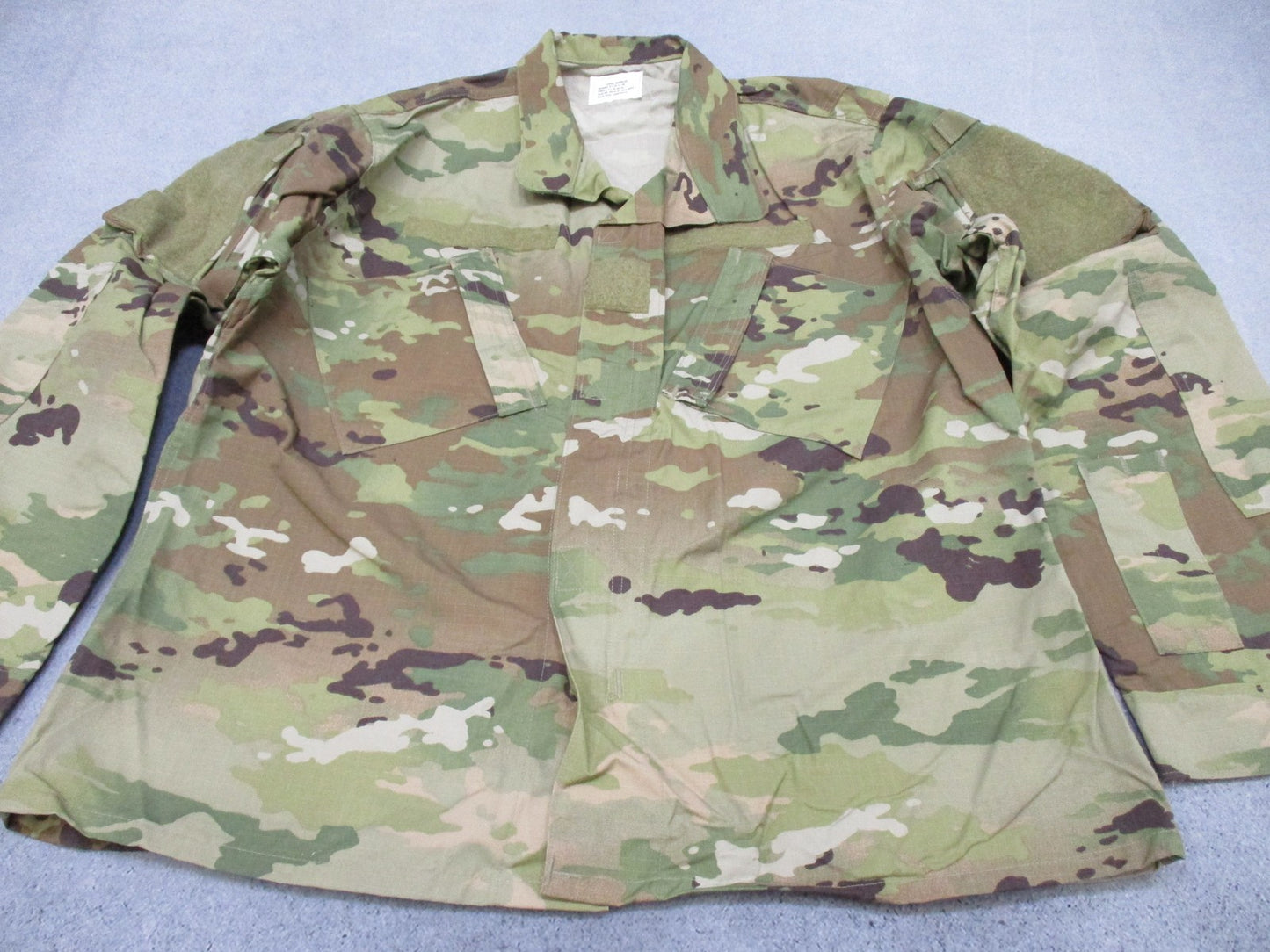 Unisex Army Combat Uniform Shirt in OCP Scorpion camouflage, large-regular size, made of 50/50 NYCO fabric, by Centex Military Gear.
