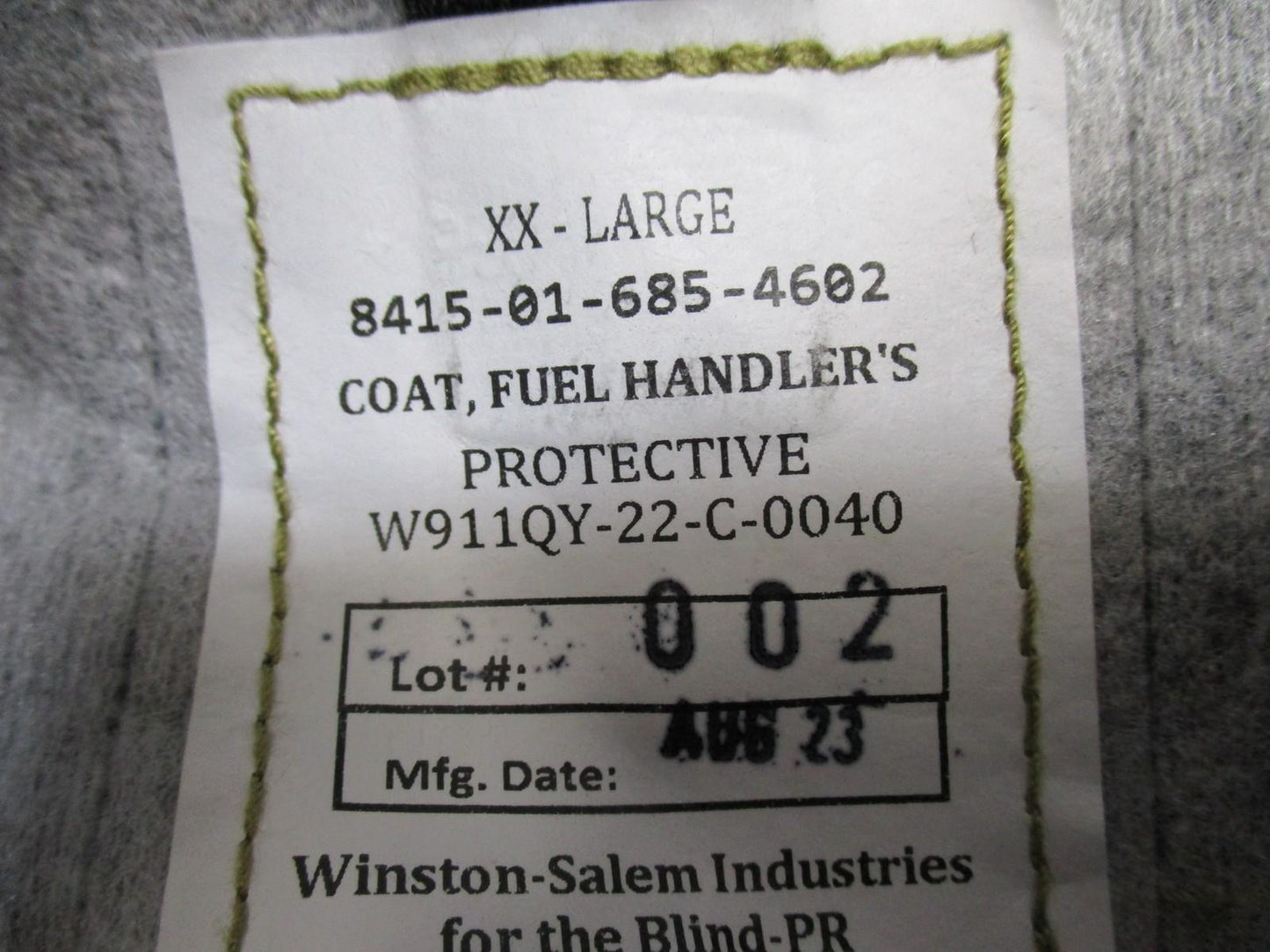 US Military Coat Fuel Handler's Jacket XX-Large Coyote Brown Flame Resistant - Centex Military Gear
