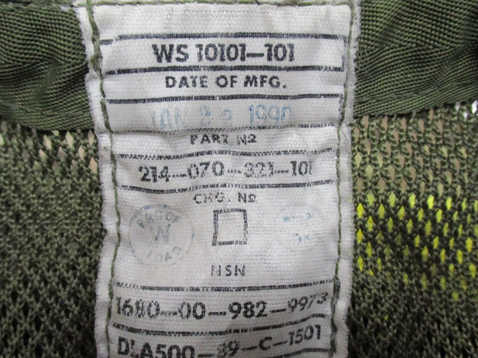 US Military Aerial Safety Vest Assembly Harness OD Green Wesco Industries 1990 - Centex Military Gear