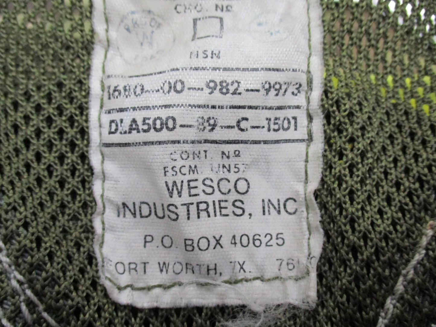 US Military Aerial Safety Vest Assembly Harness OD Green Wesco Industries 1990 - Centex Military Gear