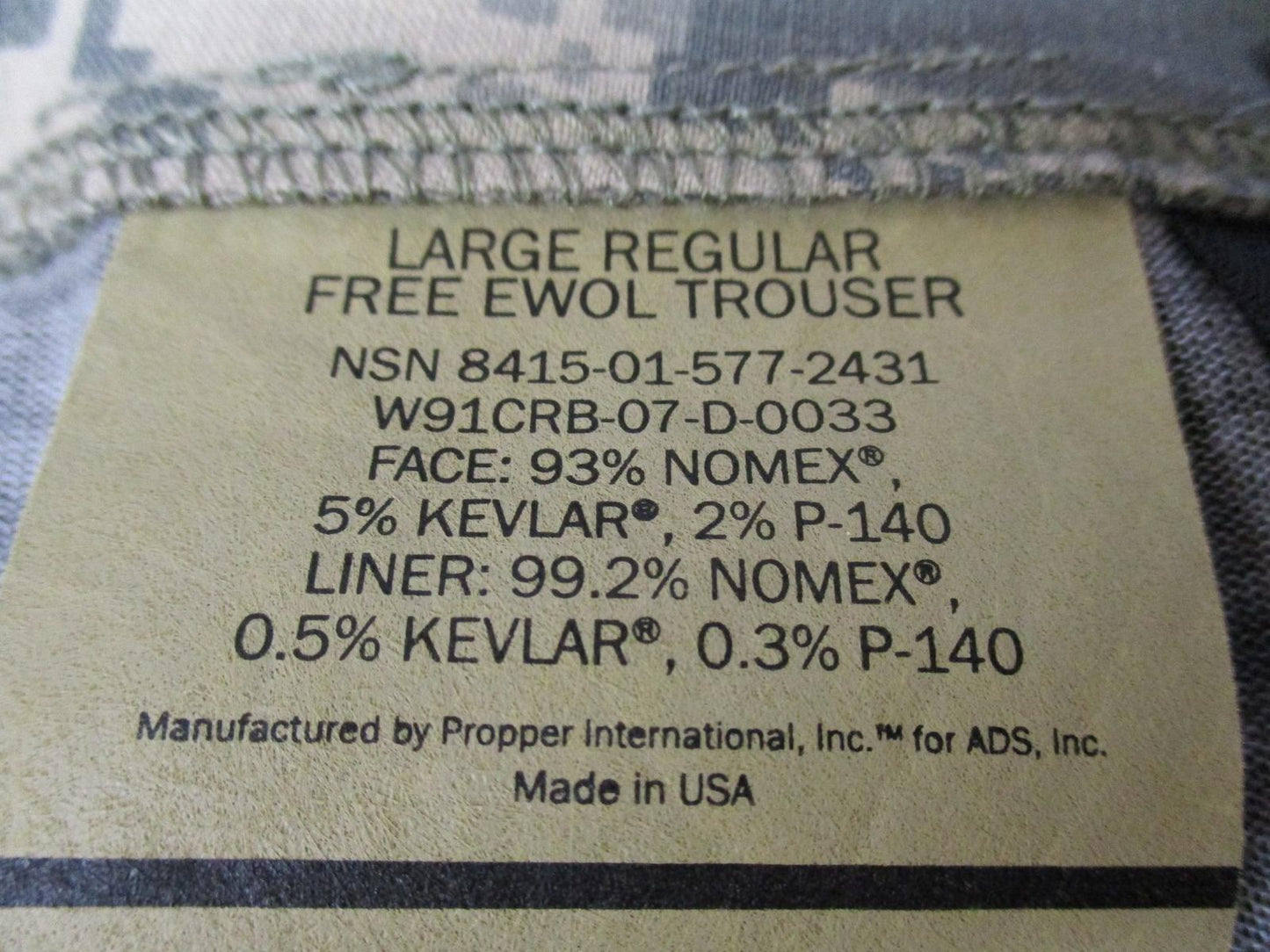 NEW ARMY ACU GORE-TEX EWOL TROUSER DIGITAL LARGE/REGULAR FLAME RESISTANT PANTS