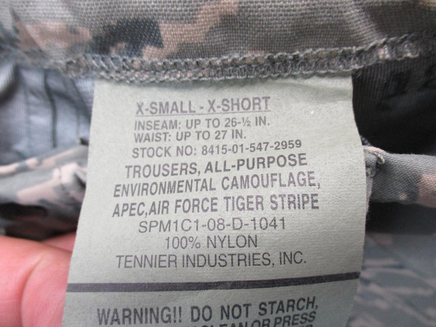 NEW AIR FORCE COLD/ WET WEATHER TROUSER APECS ABDU XSMALL-XSHORT TIGER STRIPE