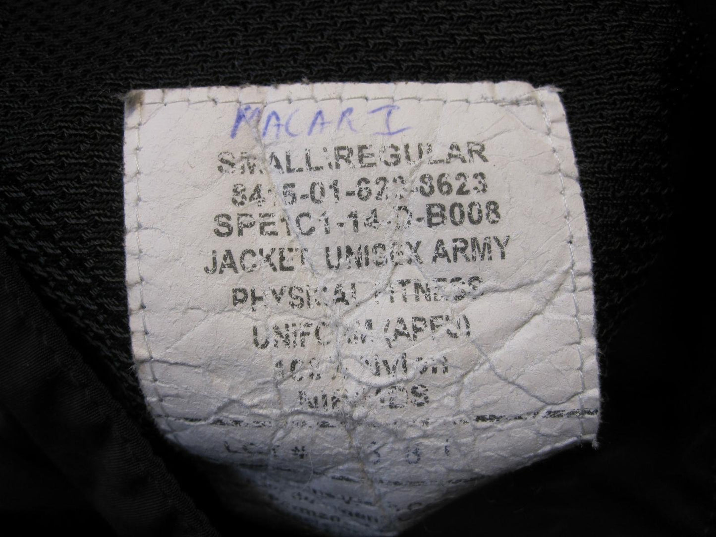 UNISEX US ARMY PT JACKET BLACK/YELLOW UNIFORM TOP SMALL/REGULAR