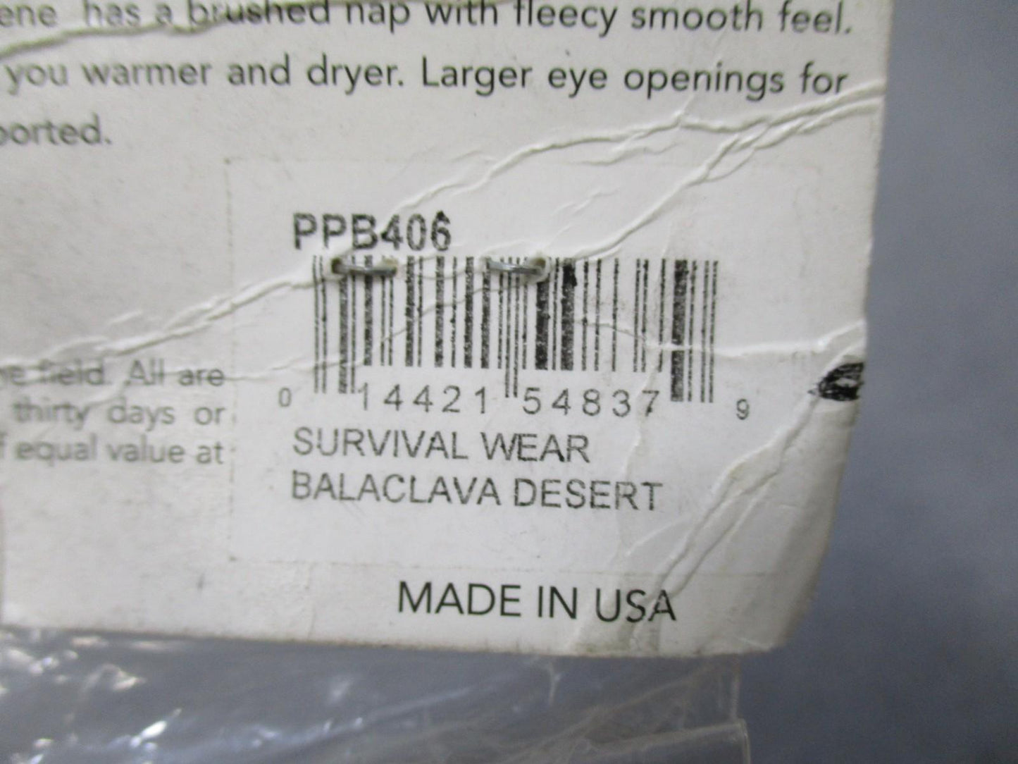 Brigade QM BQM Polypro Balaclava Desert Survival Wear 100% Polypropylene USA