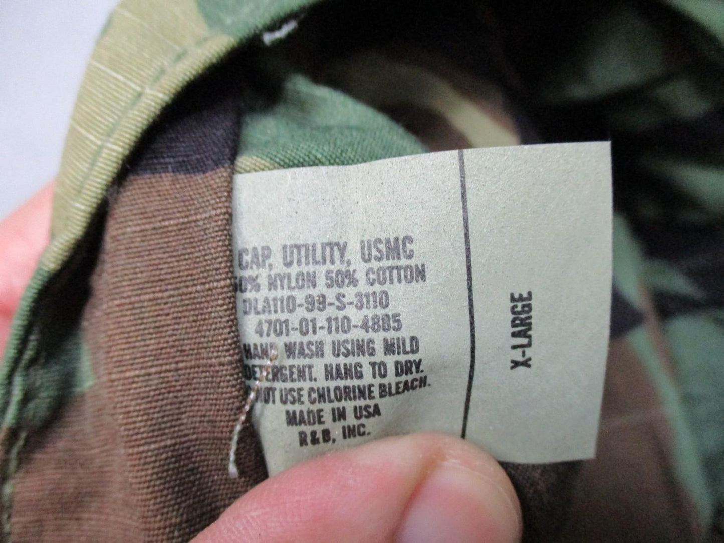 USMC Utility Cap Woodland Camo X-Large 50% Nylon 50% Cotton R&B Inc. Made USA
