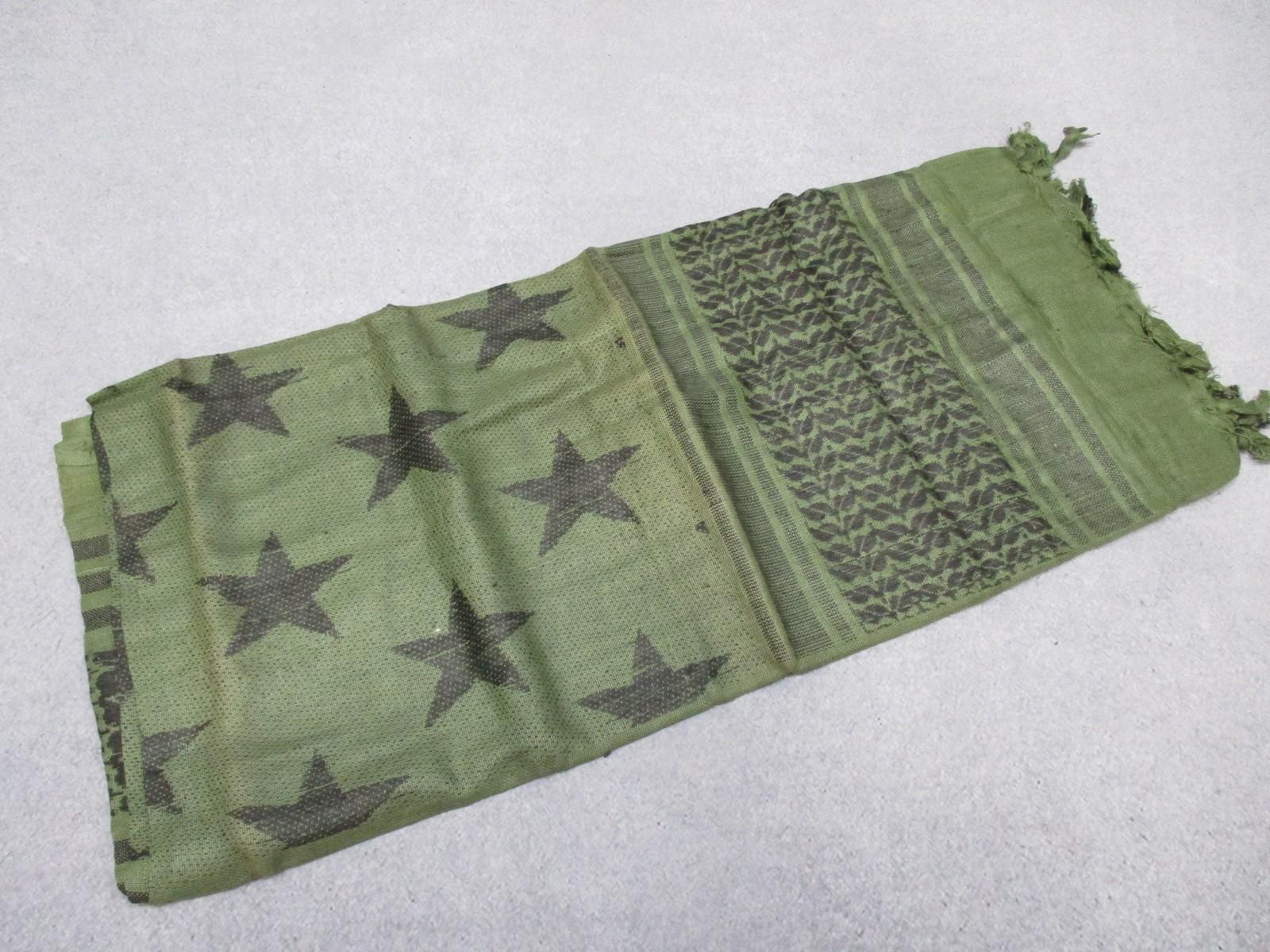 Olive green RAPDOM tactical shemagh scarf with star pattern, ideal for outdoor activities and military use.