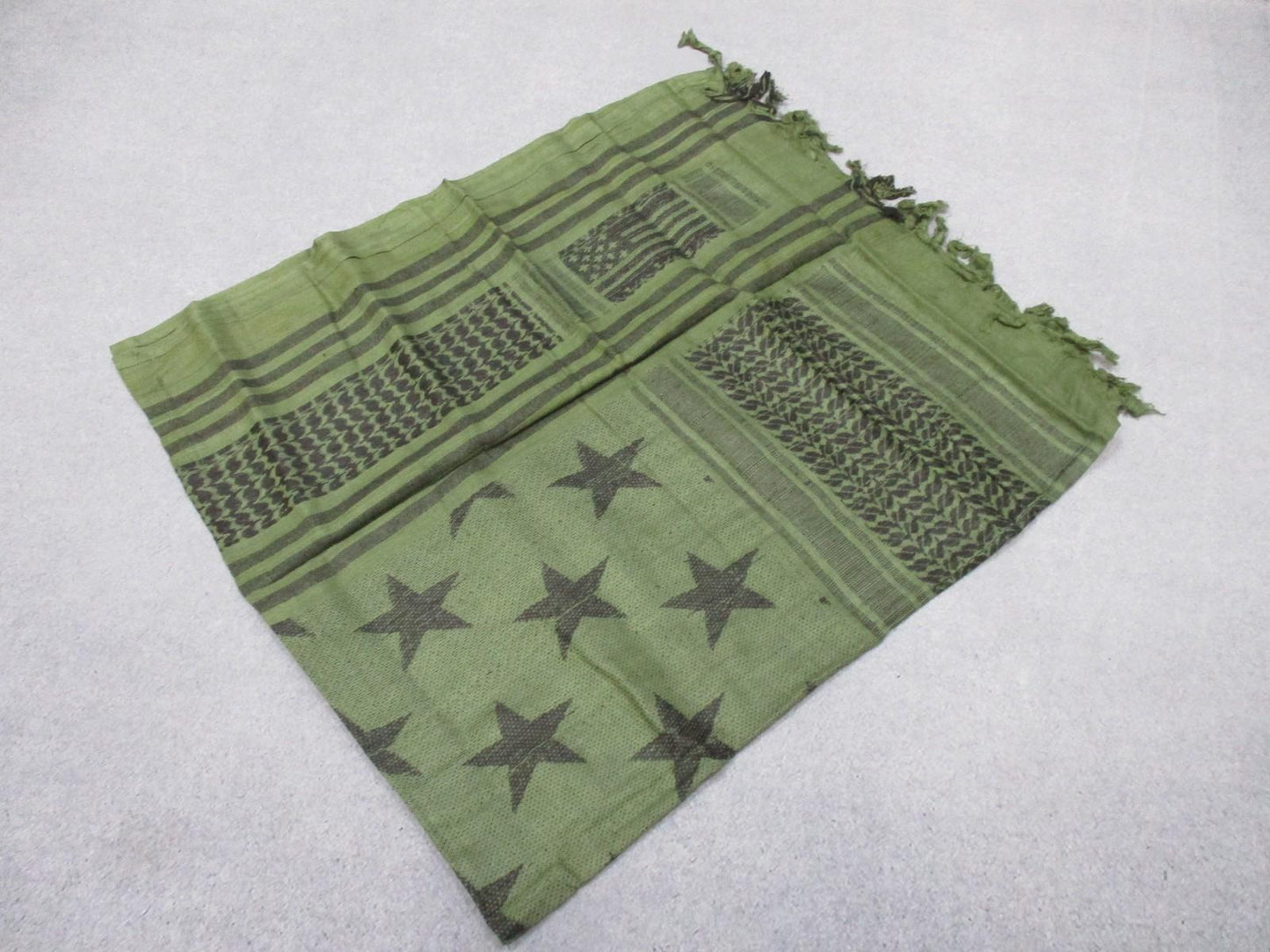 Olive green RAPDOM tactical shemagh scarf with star pattern, ideal for outdoor and military use.