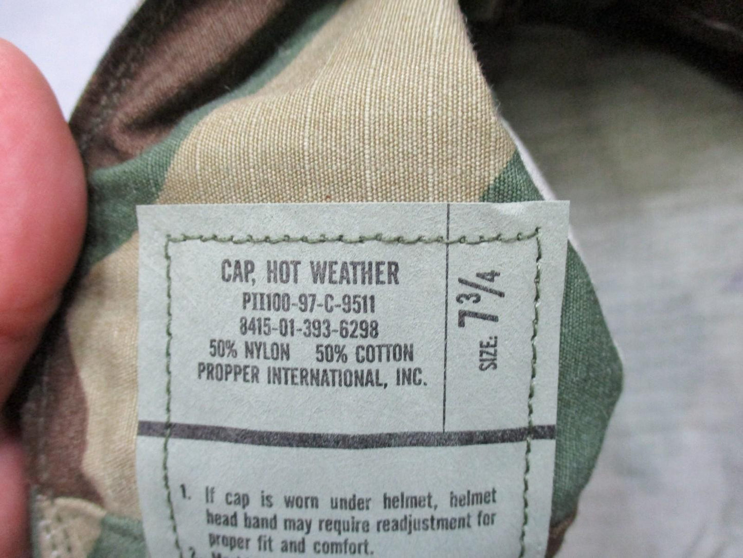 Propper Patrol CAP, HOT WEATHER PC Woodland Camo Military Hat Size 7 3/4