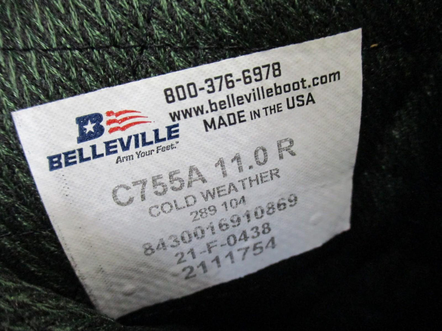 Men's Belleville C755A cold weather boots with Gore-Tex waterproof lining and Vibram sole, size 11, new.