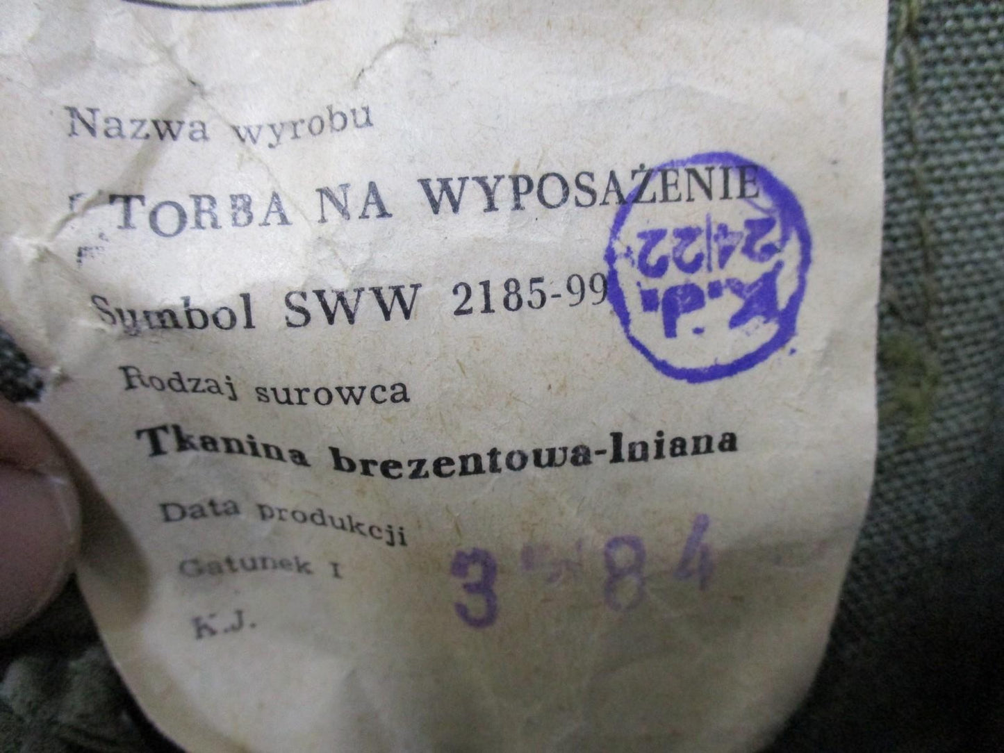 Polish Military Equipment Bag – SWW 2185‑99 – 1984 – Linen Tarpaulin – PRL Era