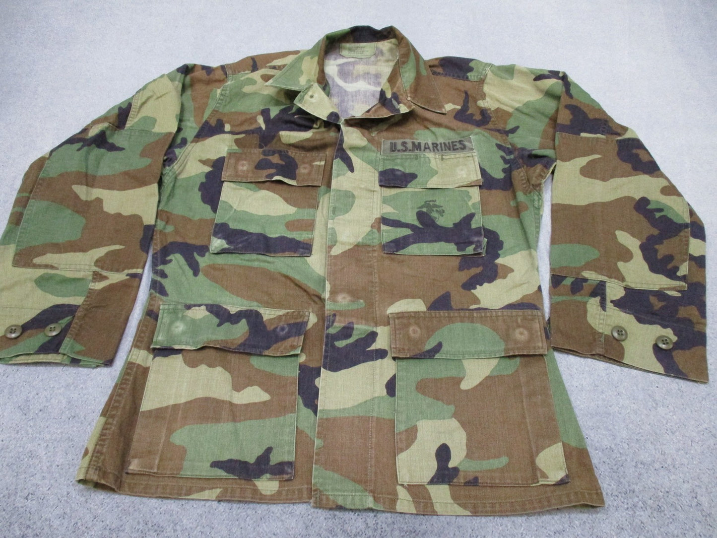US Marines Woodland Camo Combat Coat Shirt Small Short 50/50 Cotton Nylon USMC