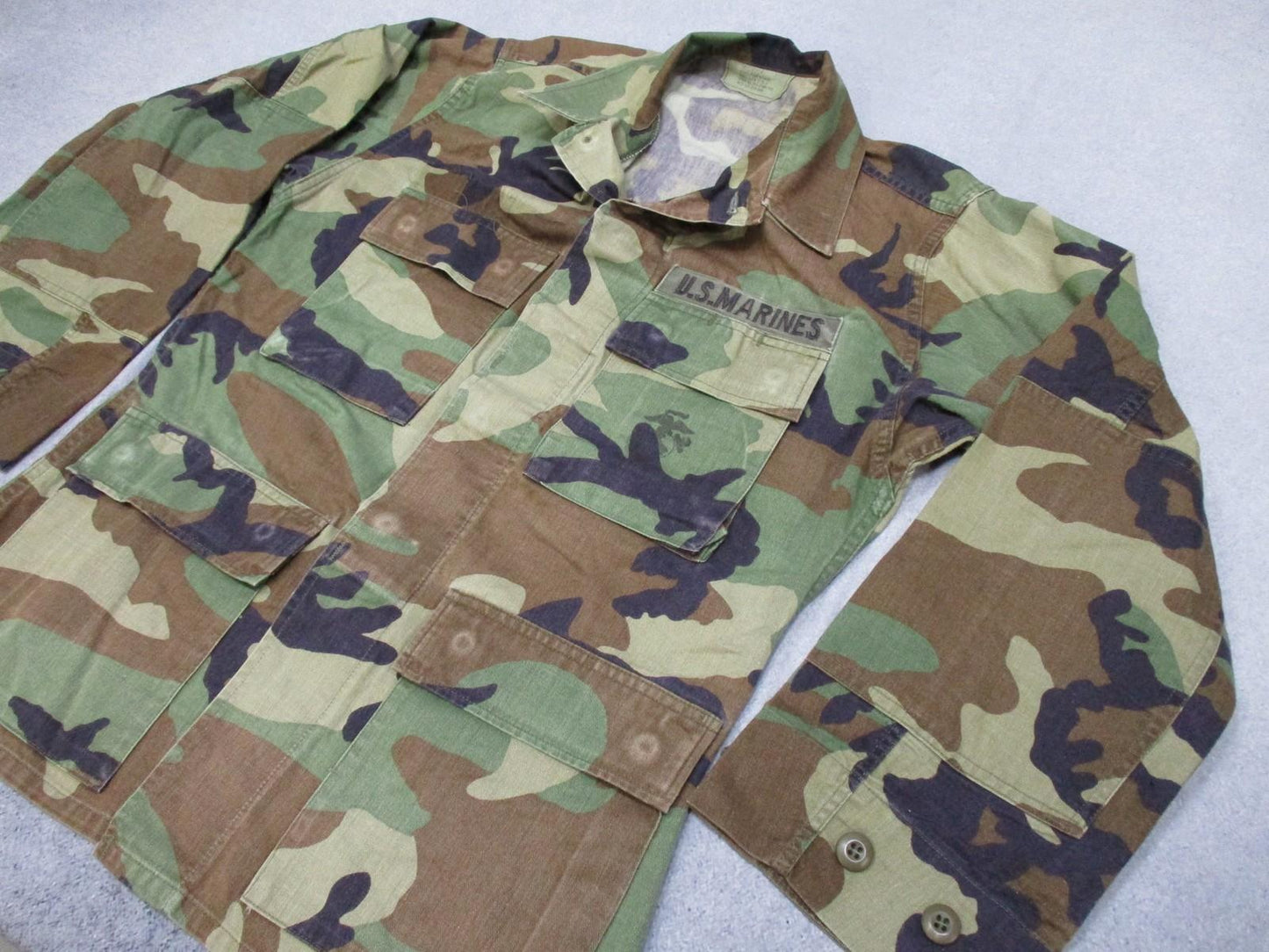 US Marines Woodland Camo Combat Coat Shirt Small Short 50/50 Cotton Nylon USMC