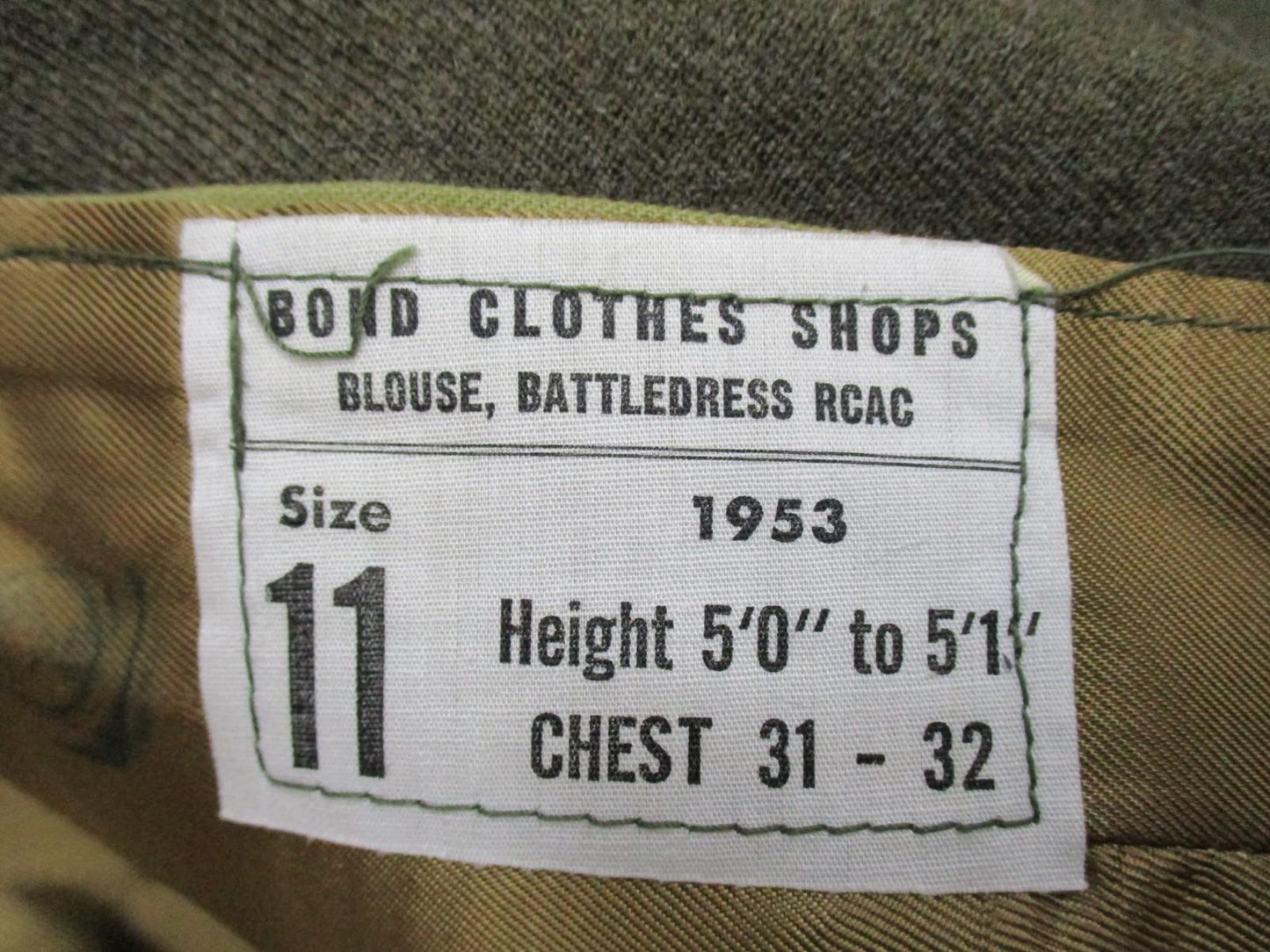 1953 RCAC Canadian Battledress Blouse Size 11 Bond Clothes Wool Jacket Military