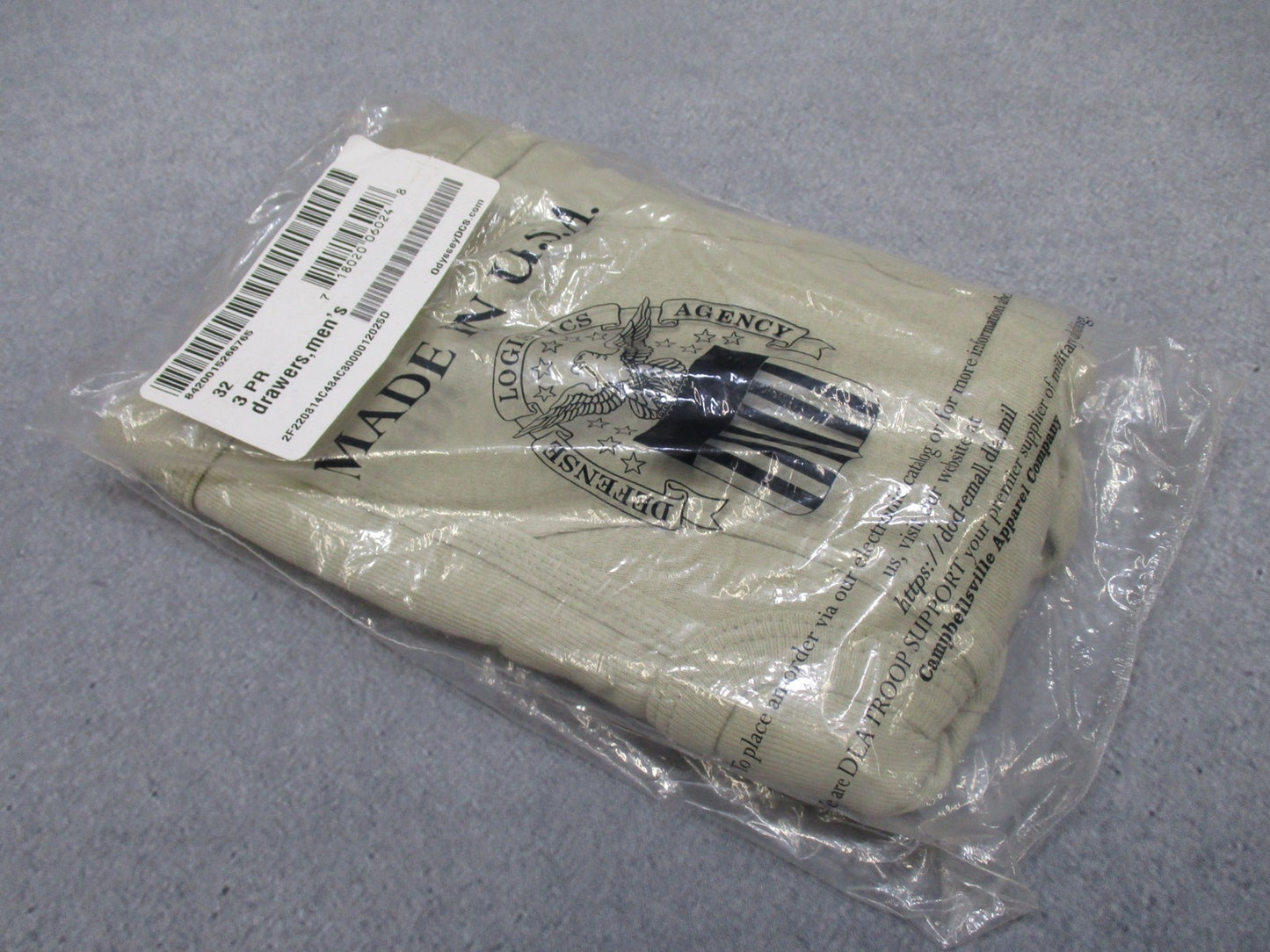 3 Pairs Men's Drawers Underwear Defense Logistics Agency Made in USA Size 32