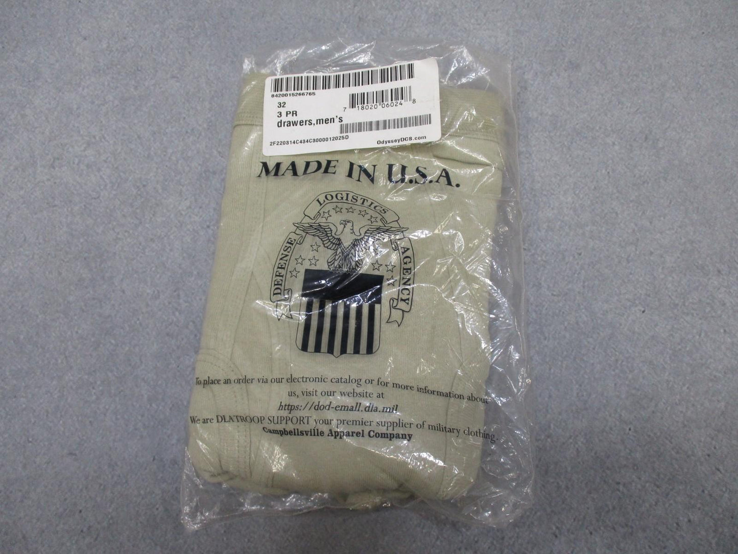 3 Pairs Men's Drawers Underwear Defense Logistics Agency Made in USA Size 32