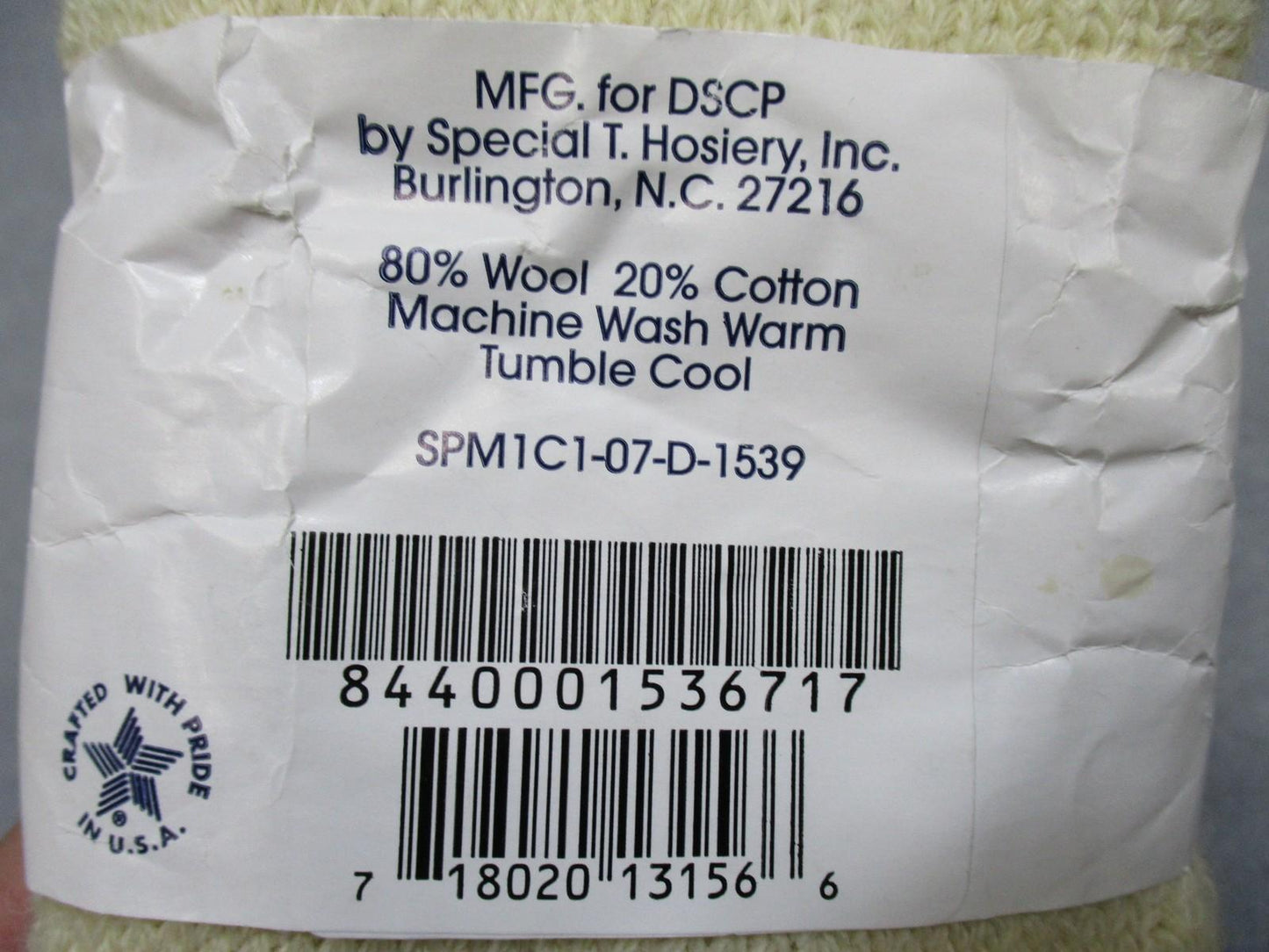 DSCP Wool Blend Socks Size 10 - 80% Wool, 20% Cotton - Made in USA