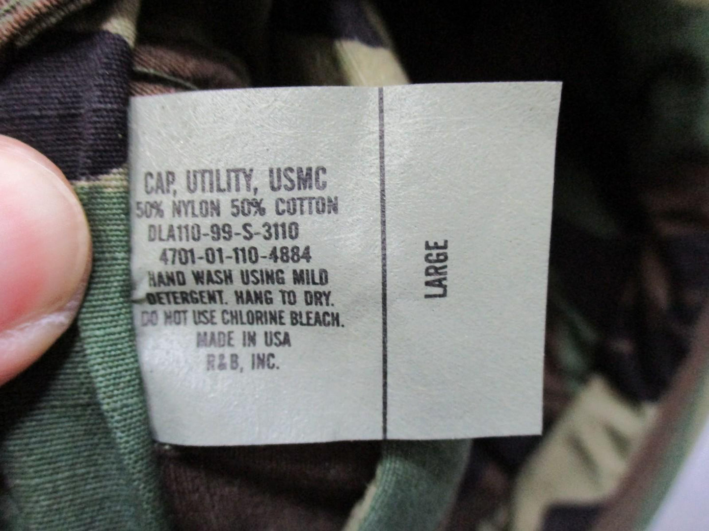 USMC Utility Cap Woodland Camo Large 50% Nylon 50% Cotton R&B Inc. Made in USA