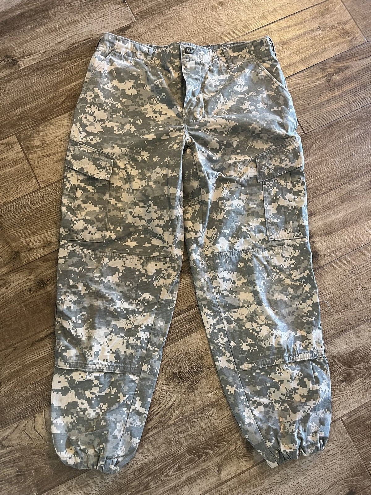 Used Centex Military Gear US Army ACU digital camo cargo pants, medium short size, altered for a better fit.