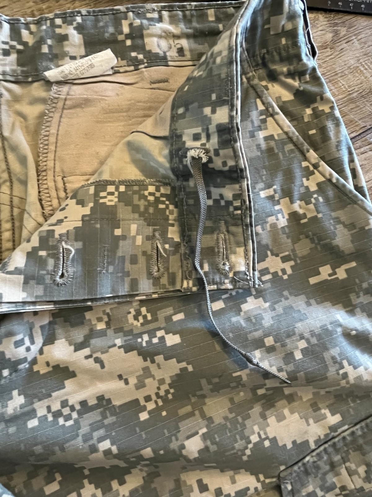 Used Centex Military Gear ACU digital camo cargo pants in medium short size, showing the altered fit and durable fabric.
