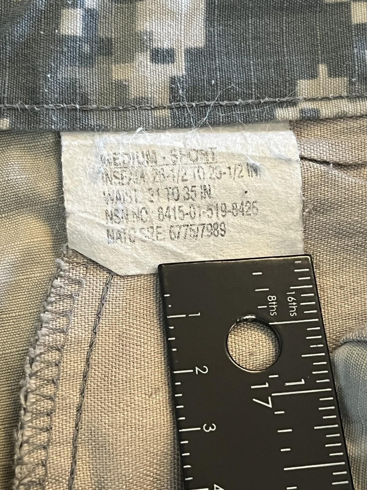 Used Centex Military Gear US Army ACU digital camouflage cargo pants, medium short, altered, in good condition.