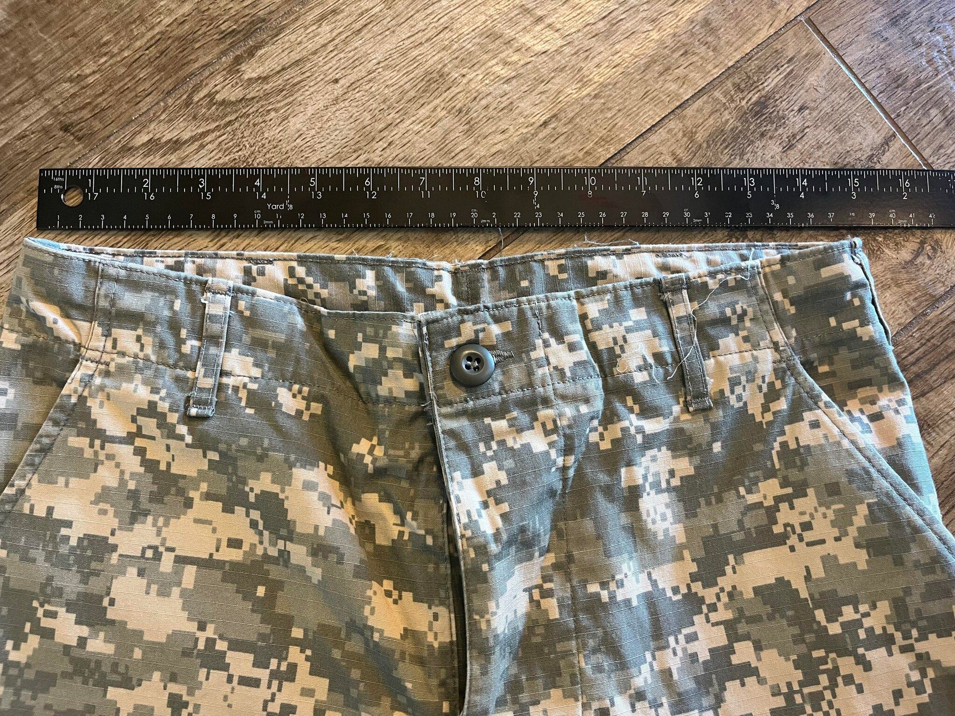 Centex Military Gear Army ACU digital camo cargo pants in small regular size, featuring altered ankles for military uniform use.