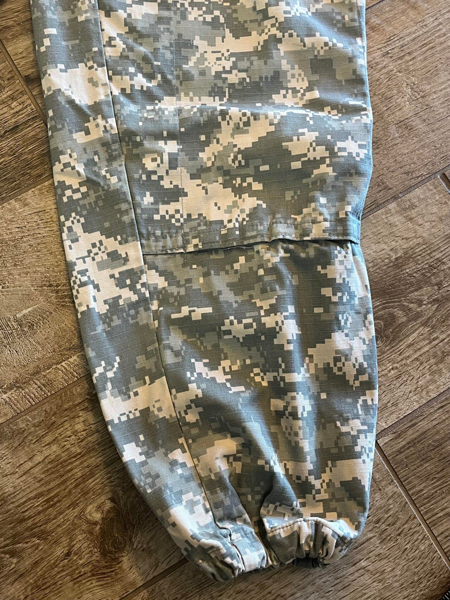 Centex Military Gear Army ACU digital camo cargo pants in small regular size with altered ankles, military uniform style.