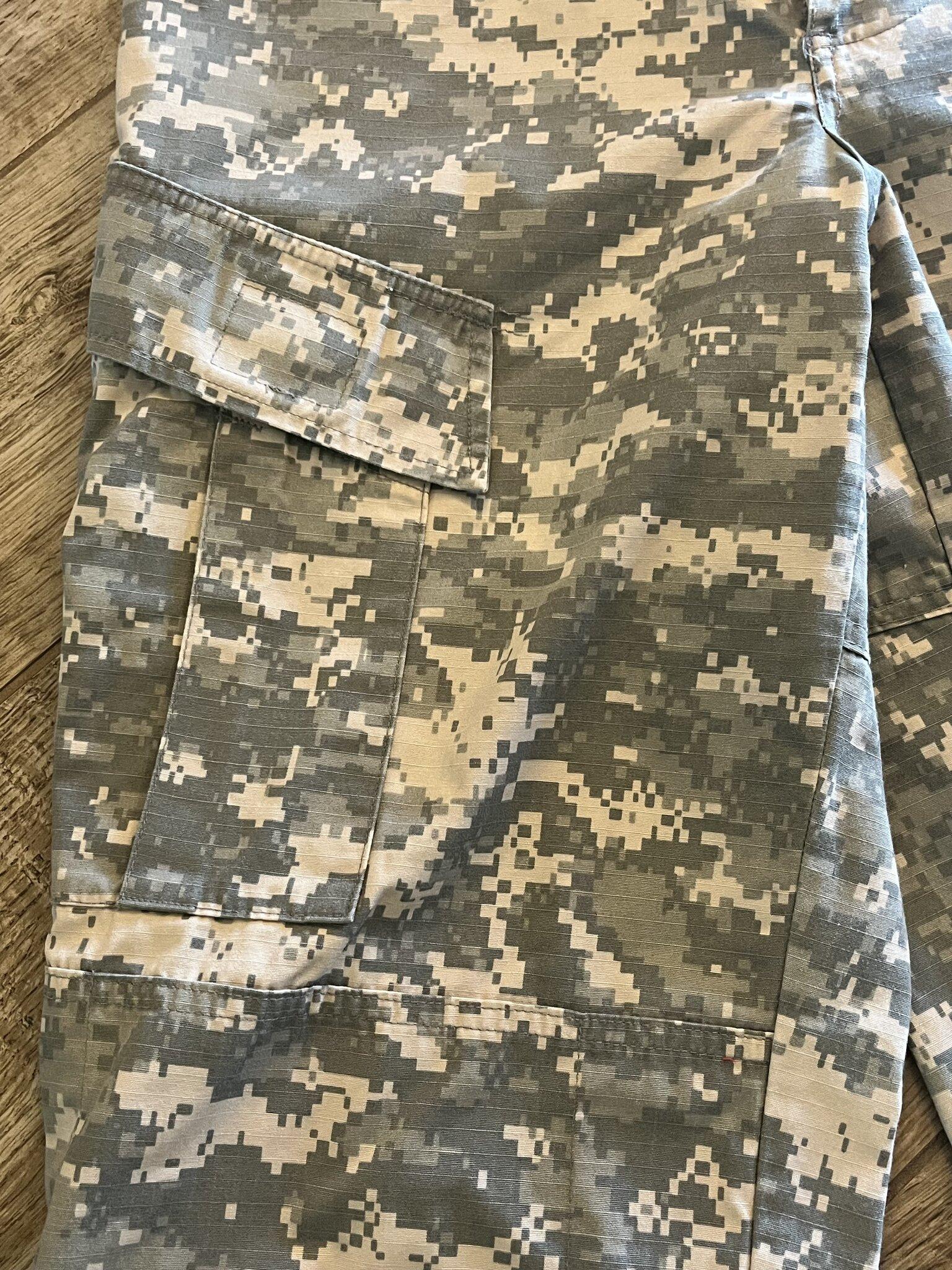 Centex Military Gear Army ACU digital camouflage cargo pants in small regular size, featuring altered ankle design.