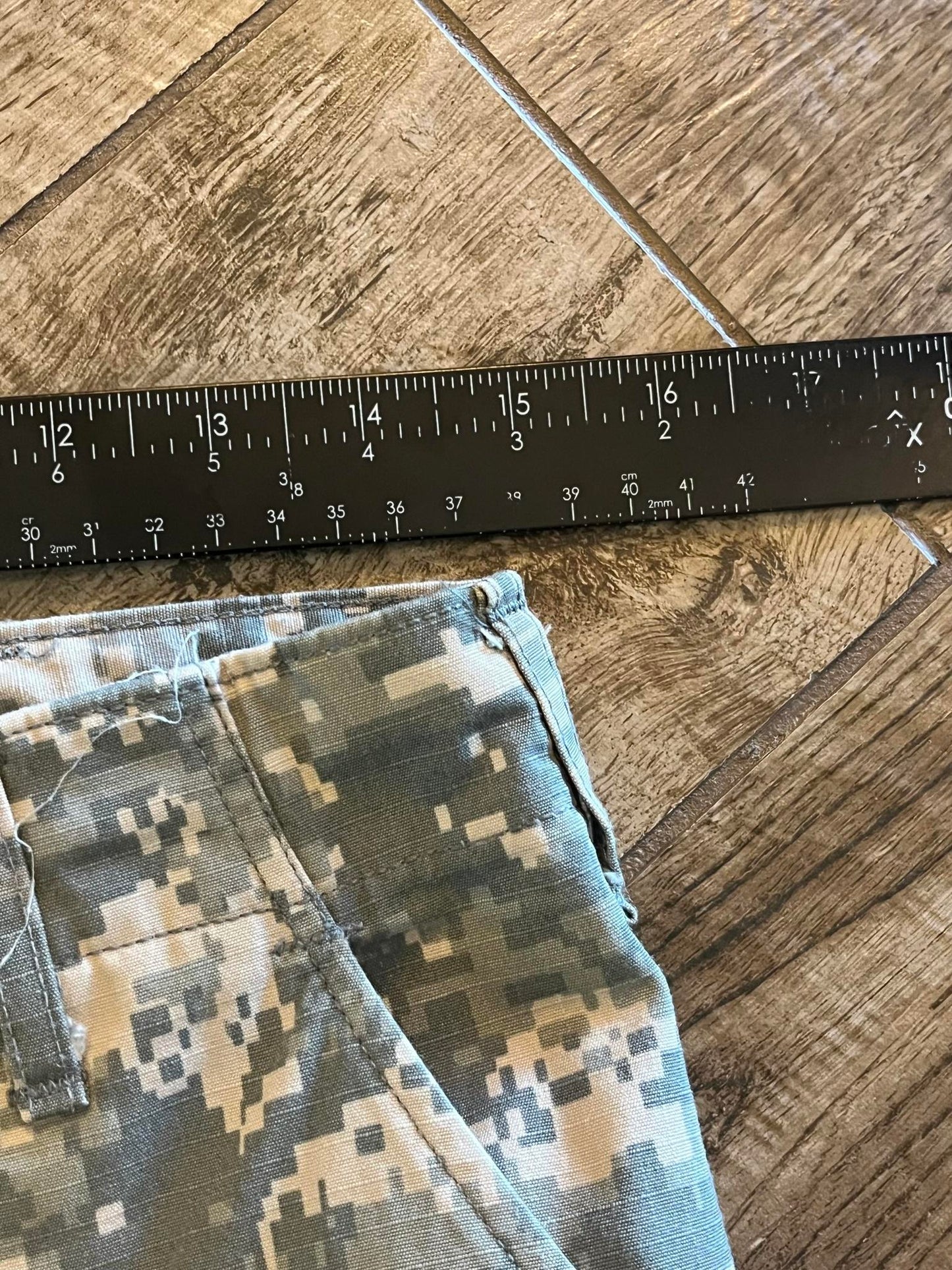 Centex Military Gear Army ACU digital camo cargo pants in small regular size with altered ankles, military uniform style.
