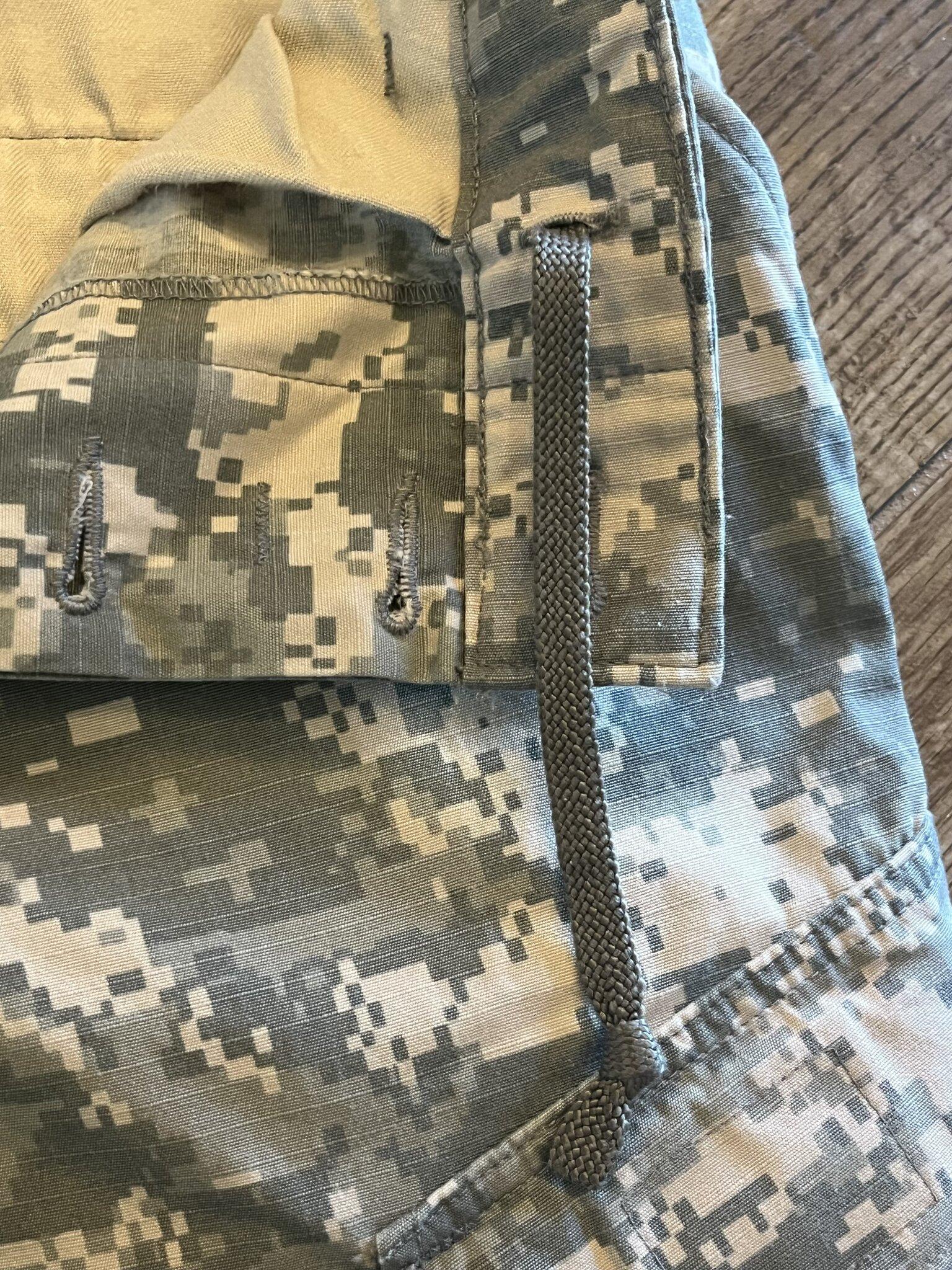 Centex Military Gear Army ACU digital camo cargo pants, small regular size, with altered ankles, military uniform for tactical wear.