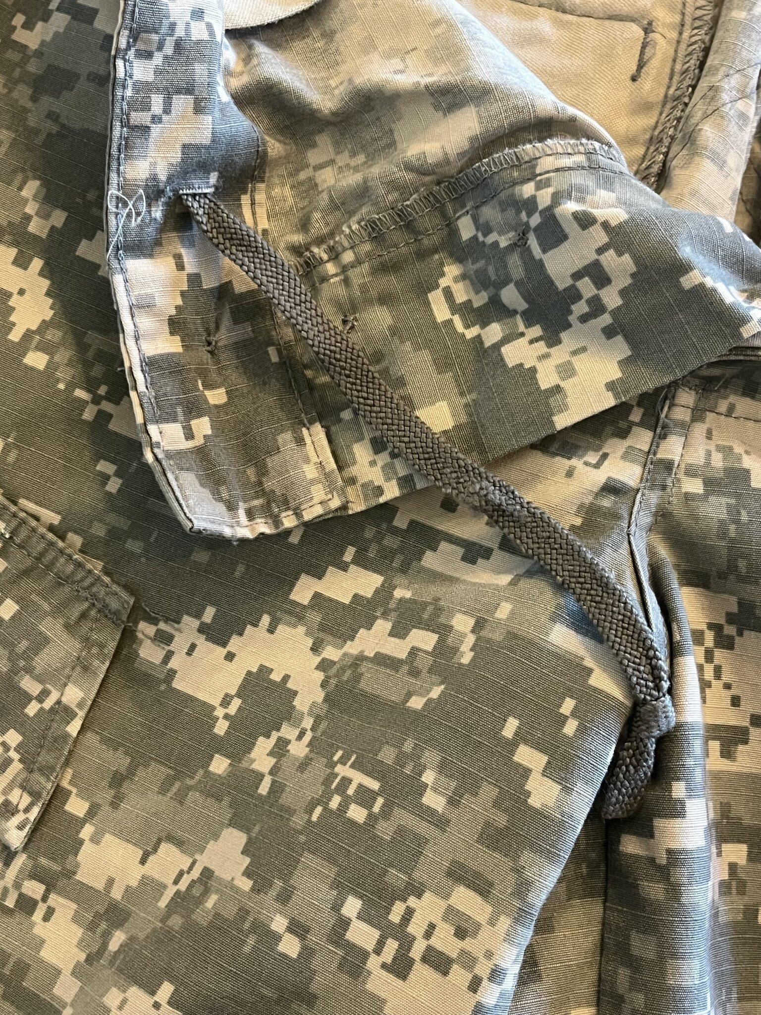 Centex Military Gear Army ACU digital camo cargo pants with altered ankles, small regular size, military uniform for tactical wear.