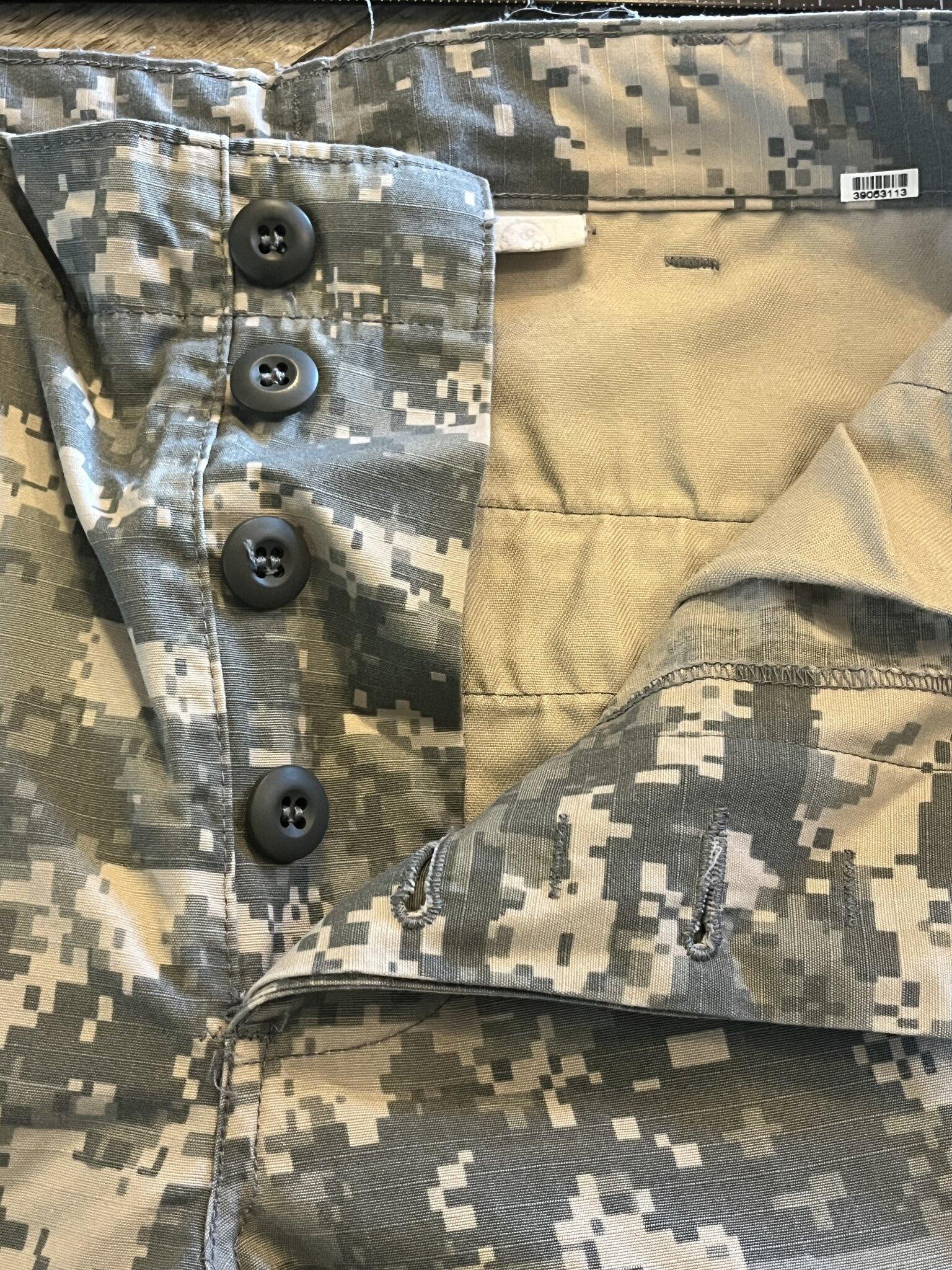 Centex Military Gear Army ACU digital camo cargo pants in small regular size with altered ankles, military uniform for tactical use.