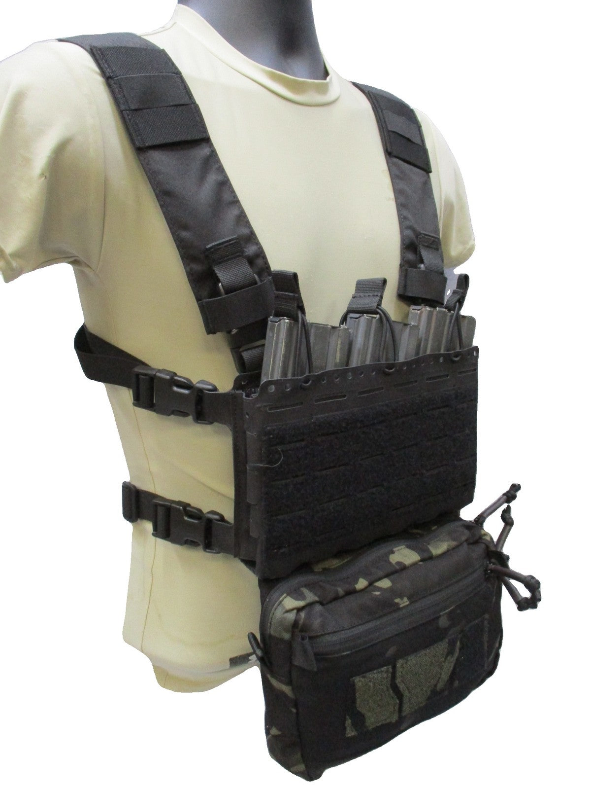 Chest Rig Expander Placard Modular Tactical Chest Rig / Black Placard System w/ Dangler Pouch Mul ...