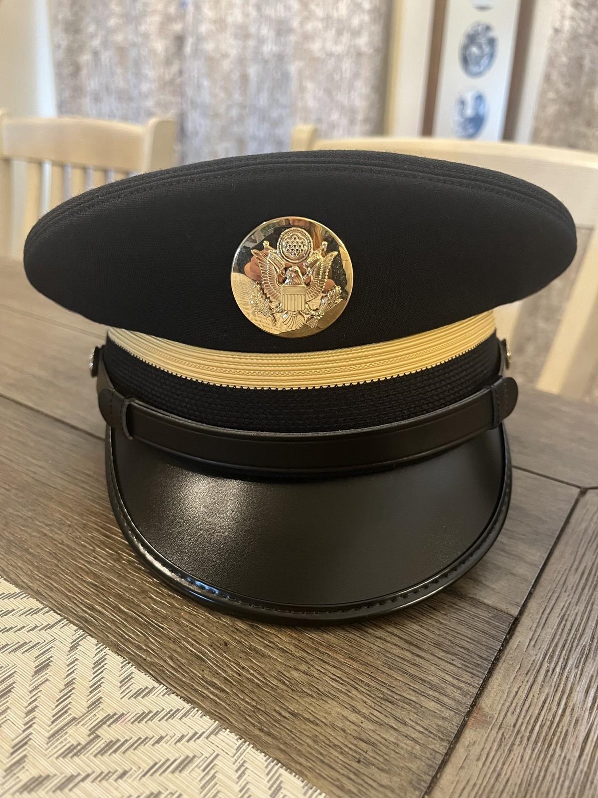 US Army Officer Dress Blues Hat Kingform Cap Size 7 3/8 Gold Braid Emblem - Centex Military Gear