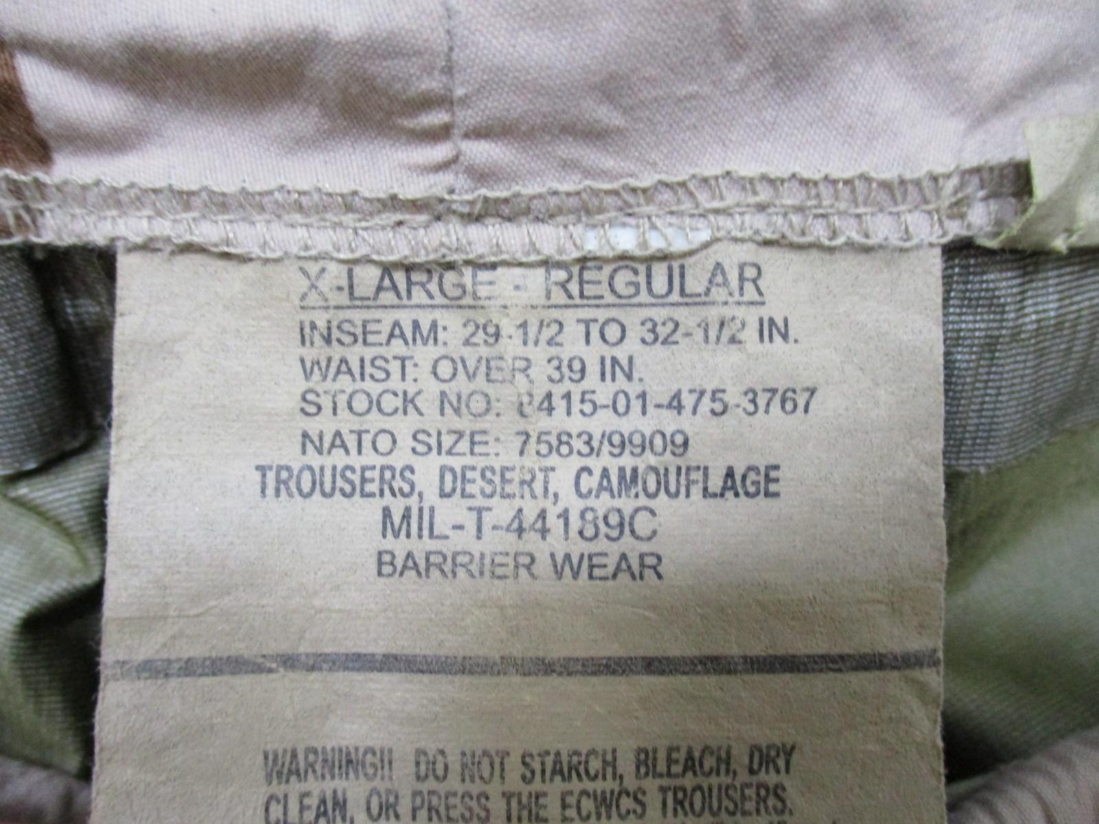US Military ECWCS MIL-T-44189C Desert Camo Barrier Wear Pants X-Large Regular - Centex Military Gear