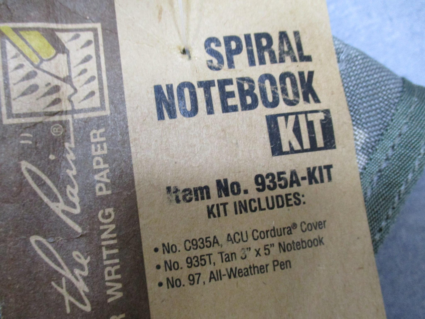Centex Military Gear Rite in the Rain 935A-KIT spiral all-weather notebook with ACU Cordura cover and durable pen for outdoor use.