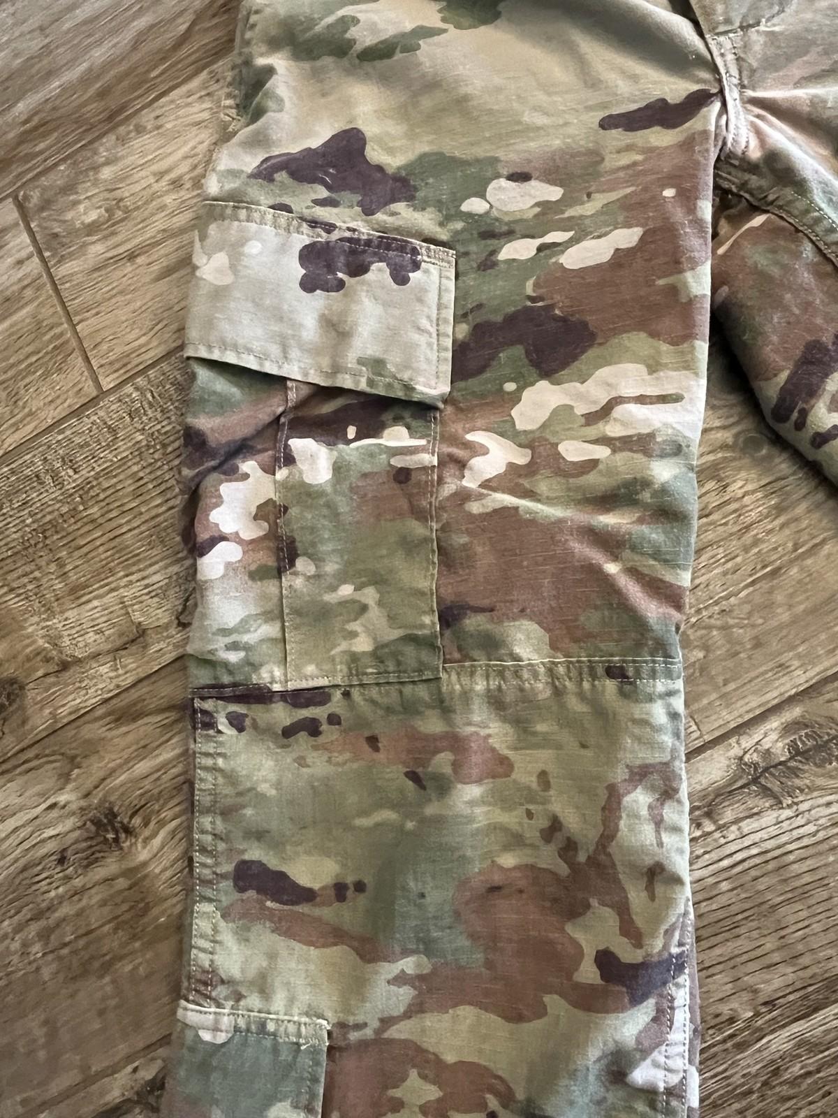 US Army OCP Scorpion combat uniform female FR cargo pants, size 28 regular, made by Centex Military Gear, with multiple pockets.