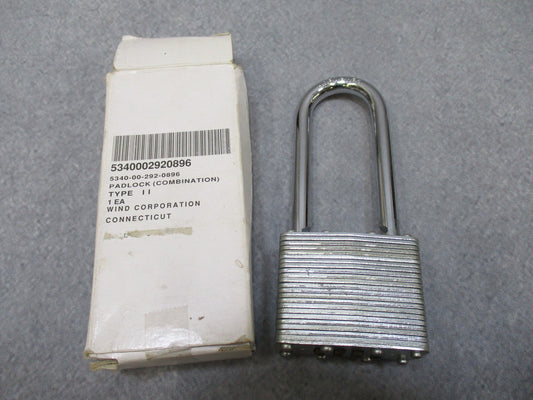 US Army Wind Type II combination padlock with hardened shackle, metal security lock by Centex Military Gear.